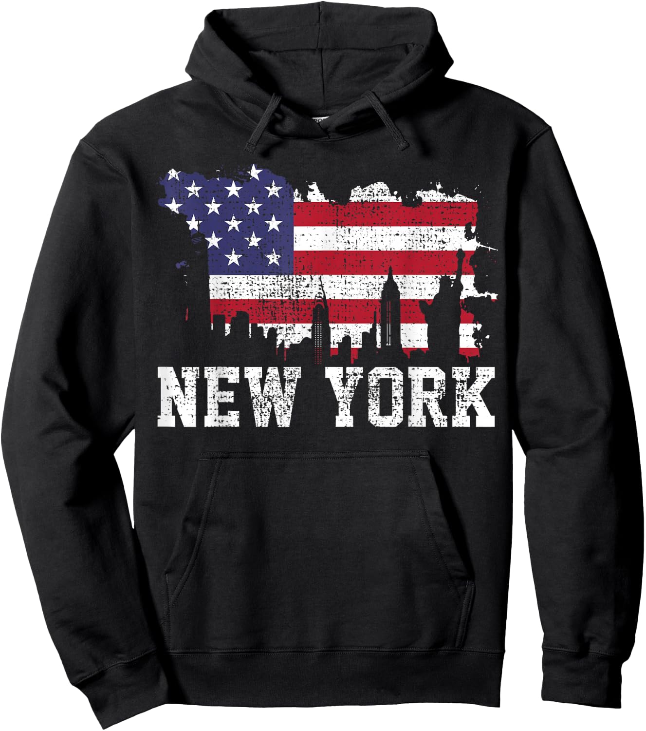 Vintage New York City NYC Skyline USA Flag America Gift Hoodie - Hoodie | Black