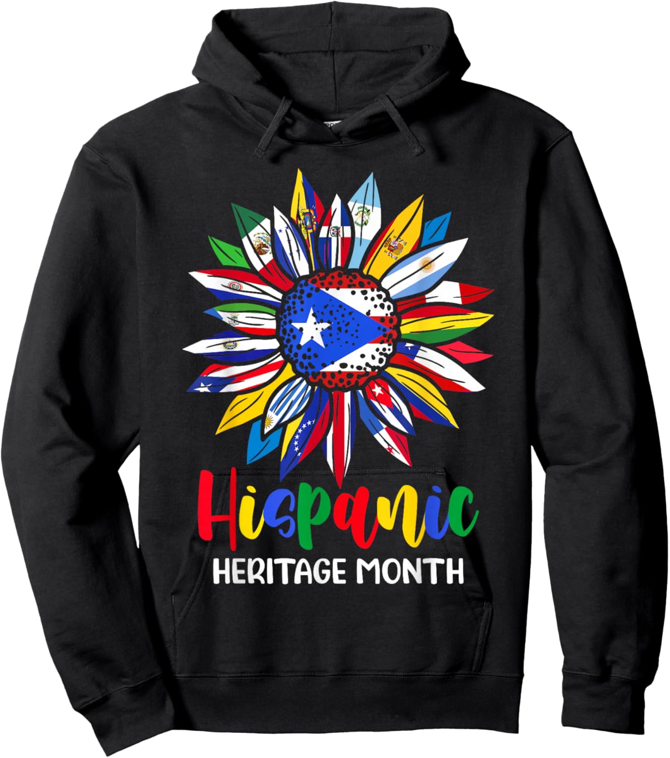 Hispanic Heritage Month Puerto Rico Flag Sunflower Latino Hoodie - Hoodie | Black