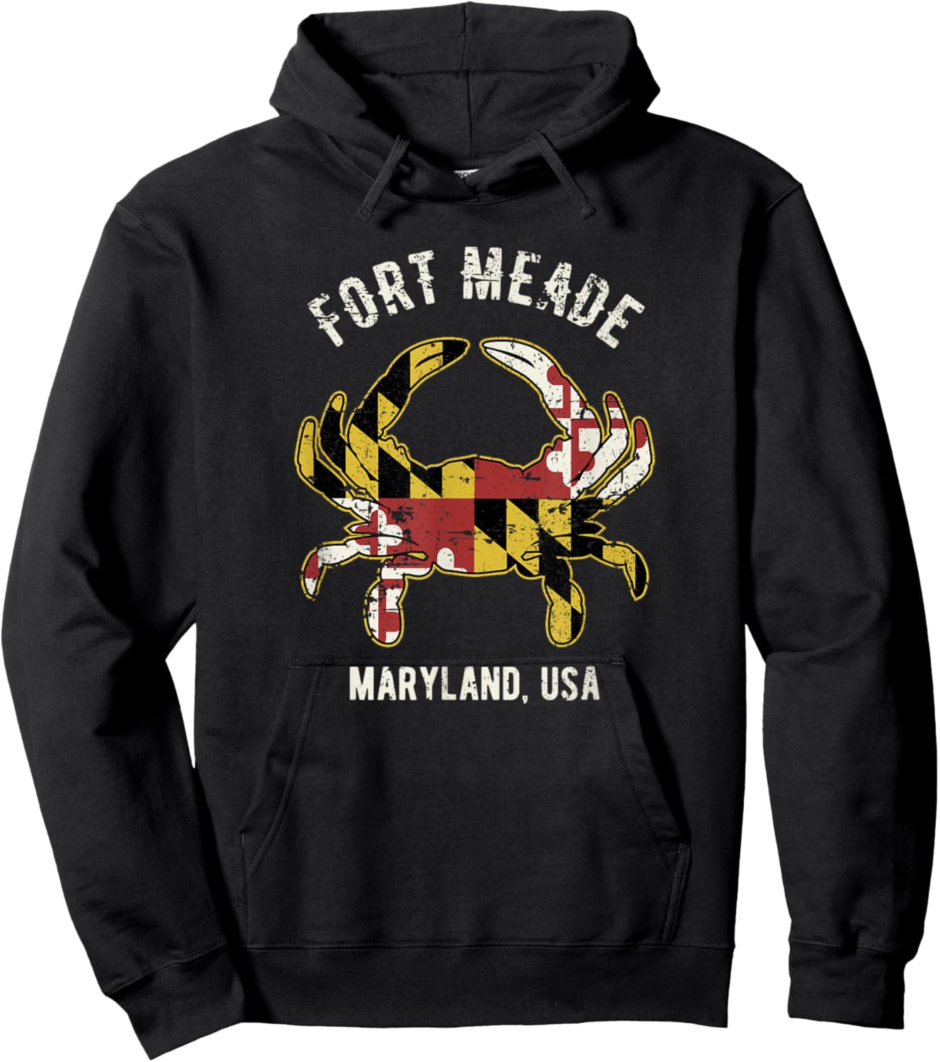 Fort Meade Maryland USA Crab Vintage Distressed Style Design Hoodie - Hoodie | Black