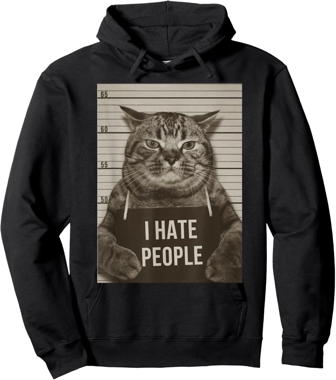 Funny Cat Police Mugshot I Hate People Hoodie - Hoodie | Black