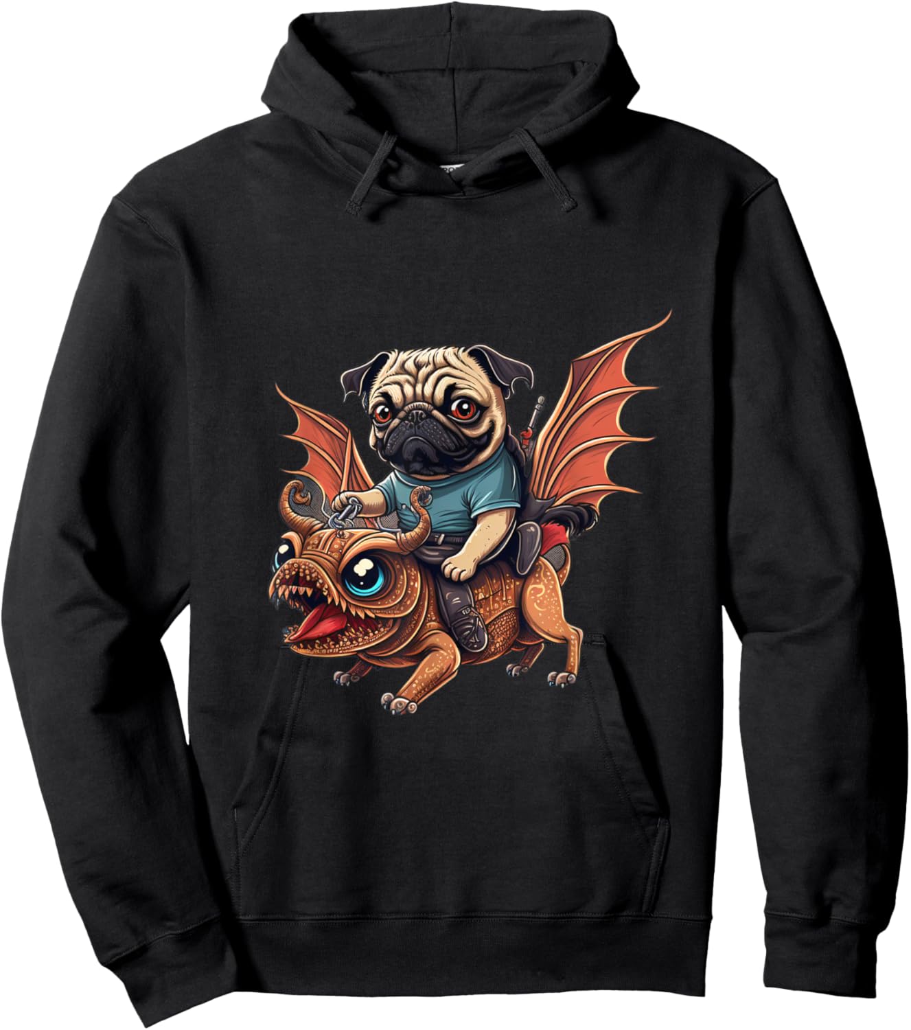 Cute Pug Riding On A Dragon Hoodie - Hoodie | Black
