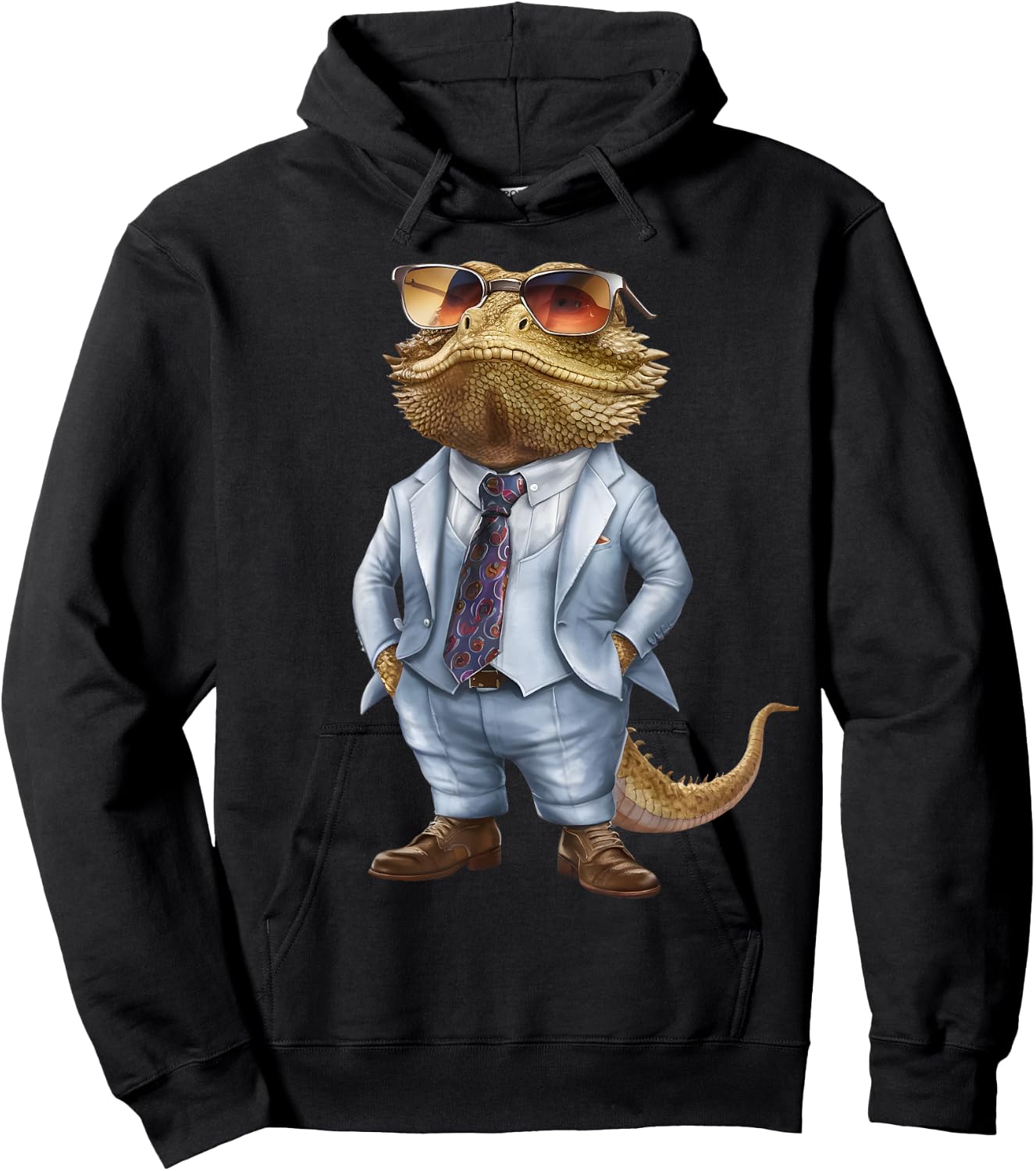 Men Woman Bearded Dragon In Suit Bearded Dragon Hoodie - Hoodie | Black