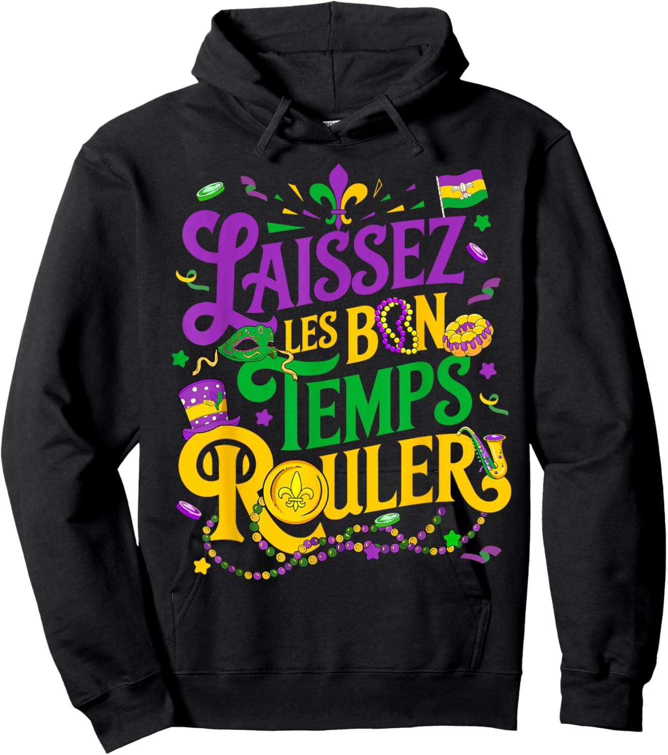 Laissez Les Bon Temps Rouler Mardi Gras Beads Fleur De Lis Hoodie - Hoodie | Black