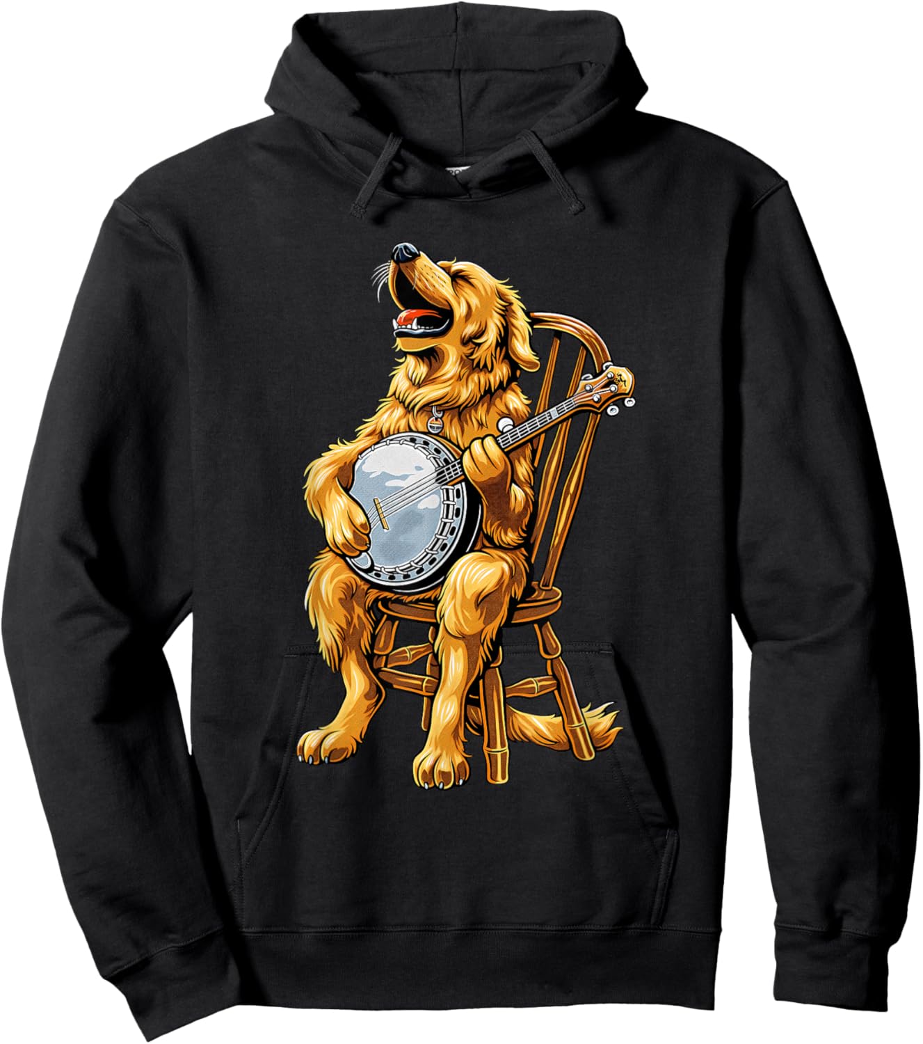 Golden Retriever Dog Bluegrass Banjo Player Hoodie - Hoodie | Black