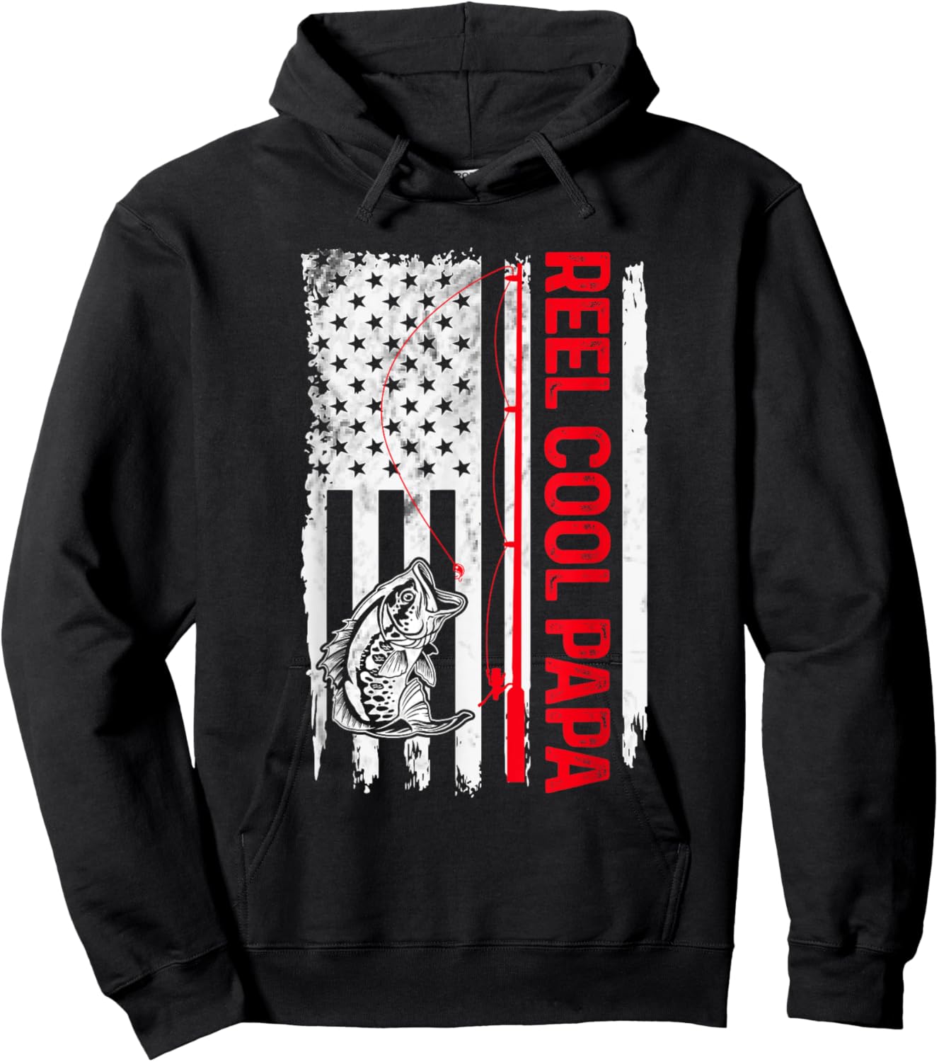 Reel Cool Papa Fishing American Flag Funny Grandpa Hoodie - Hoodie | Black