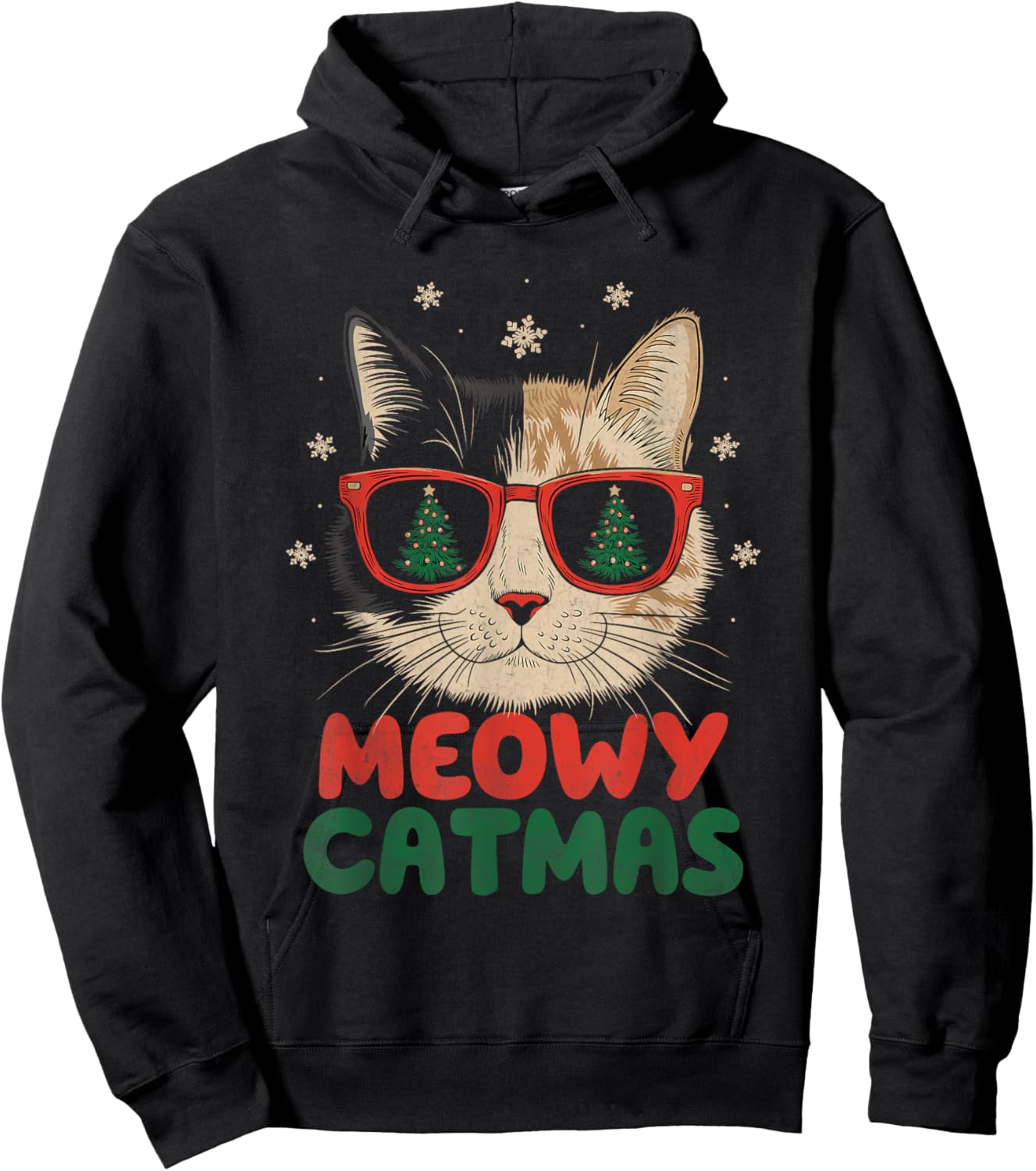 Meowy Catmas Christmas Cat Lover Snowflakes X-mas Holiday Women Kids Hoodie - Hoodie | Black