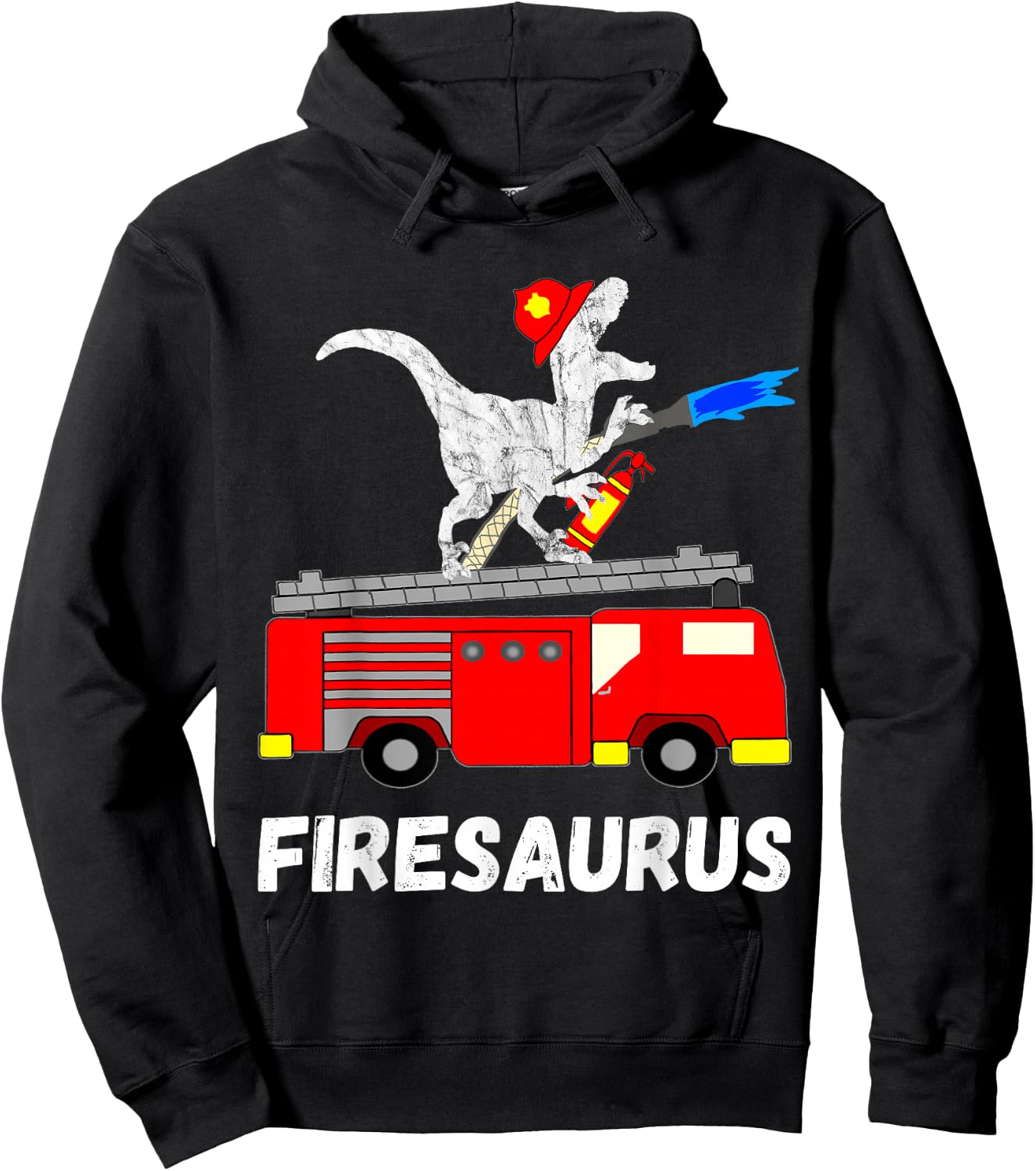 Fire Fighter Saurus Firetruck Fireman Dinosaur T Rex Hoodie - Hoodie | Black