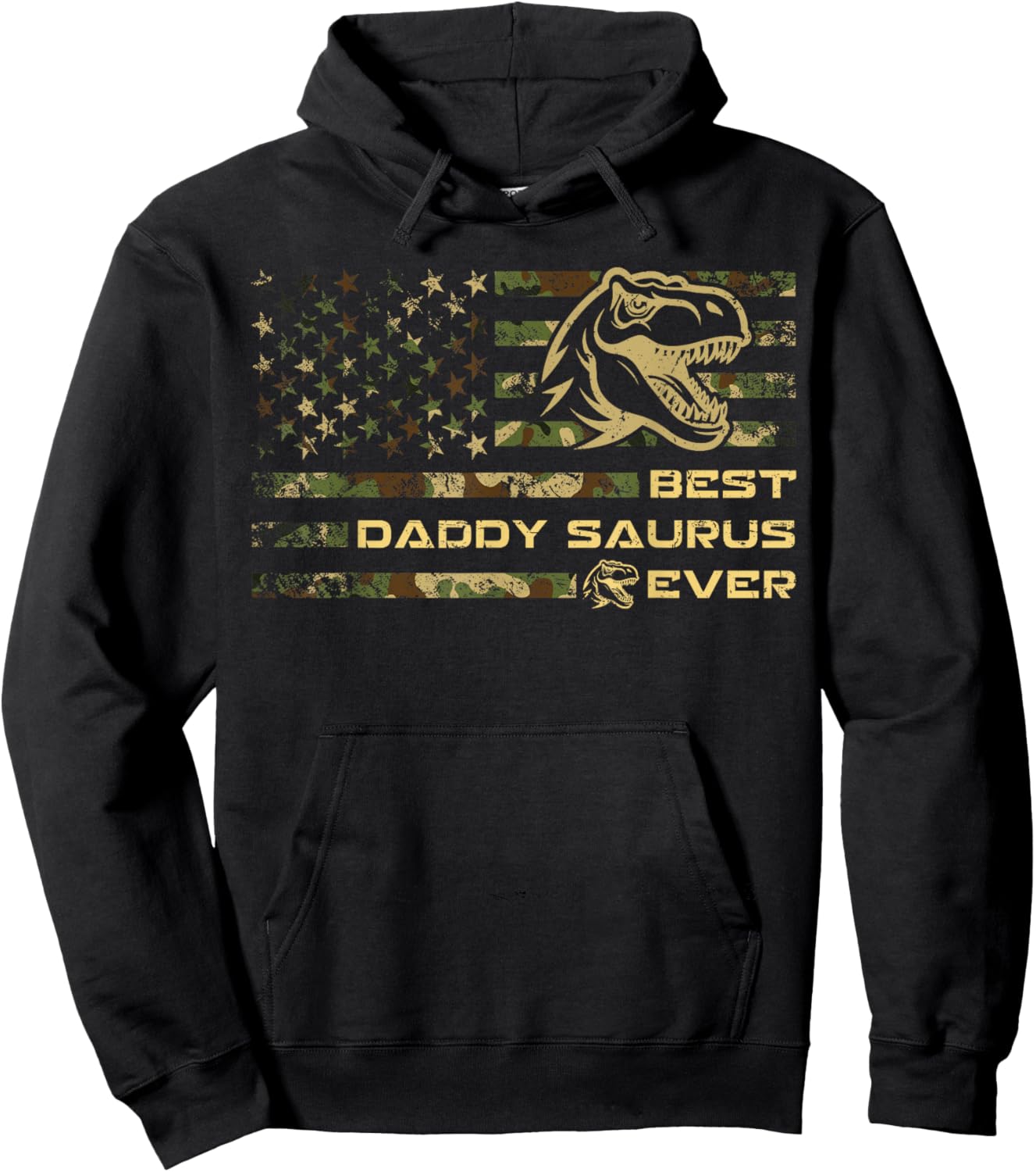 Daddysaurus T Rex Dinosaur Daddy Saurus Camo American Flag Hoodie - Hoodie | Black