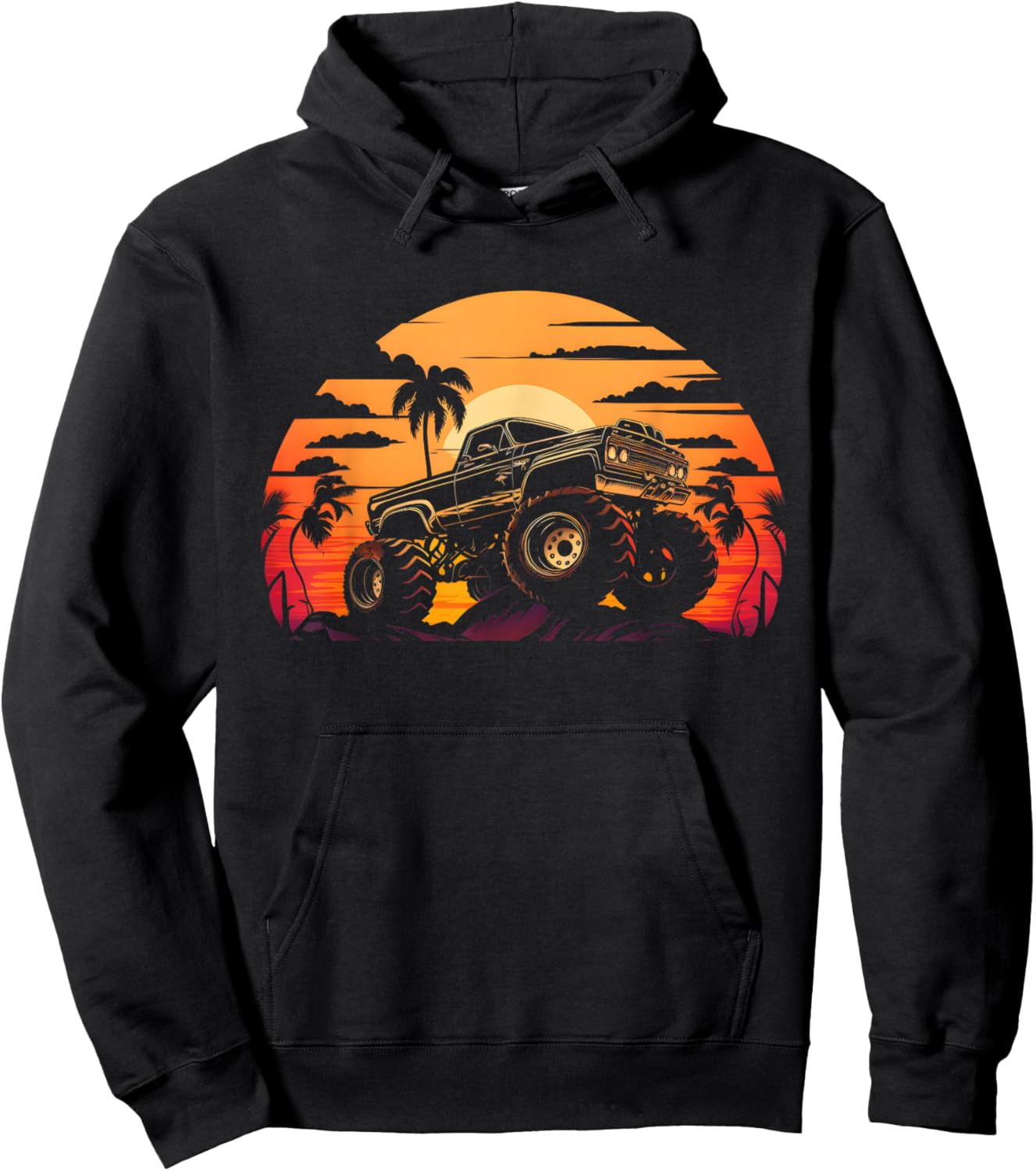 Retro Vintage Monster Truck Retro Sunset Monster Truck Boys Hoodie - Hoodie | Black