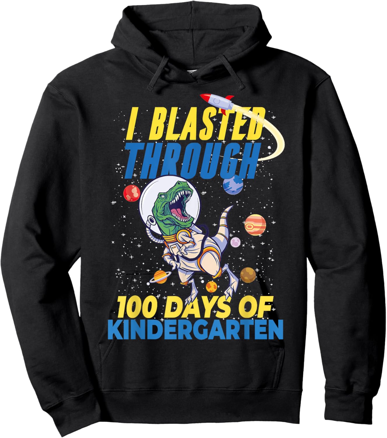 100 Days of Kindergarten Astronaut Dinosaur Kids Teachers Hoodie - Hoodie | Black