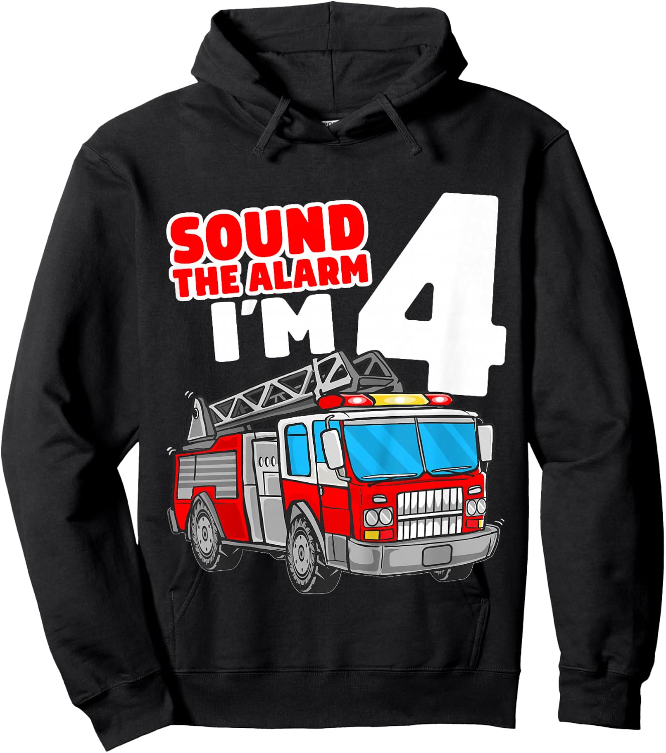 Kids Fire Truck 4 Year Old Firefighter Four 4th Birthday Boy Hoodie - Hoodie | Black
