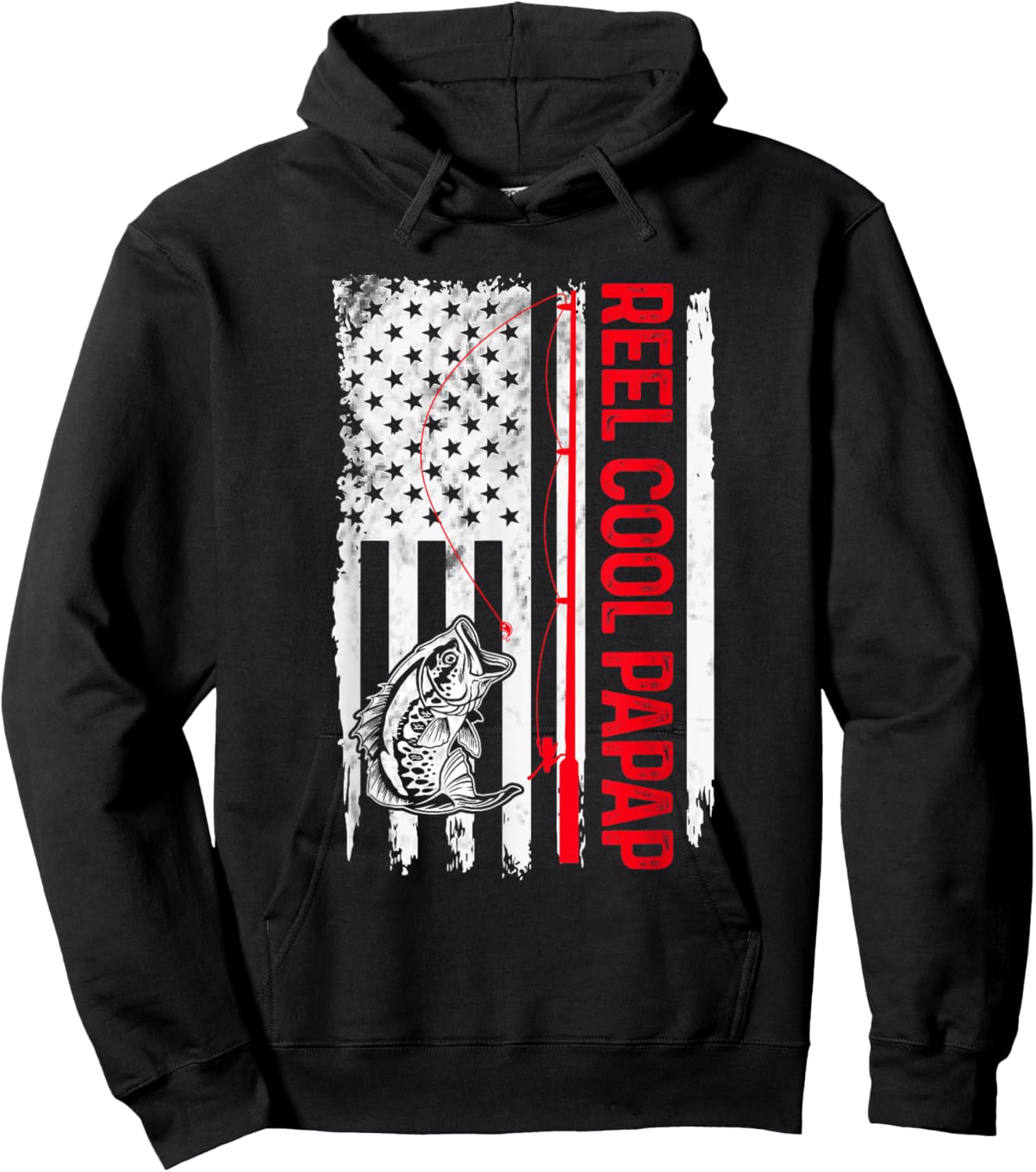 Reel Cool Papap Fishing American Flag Funny Grandpa Hoodie - Hoodie | Black
