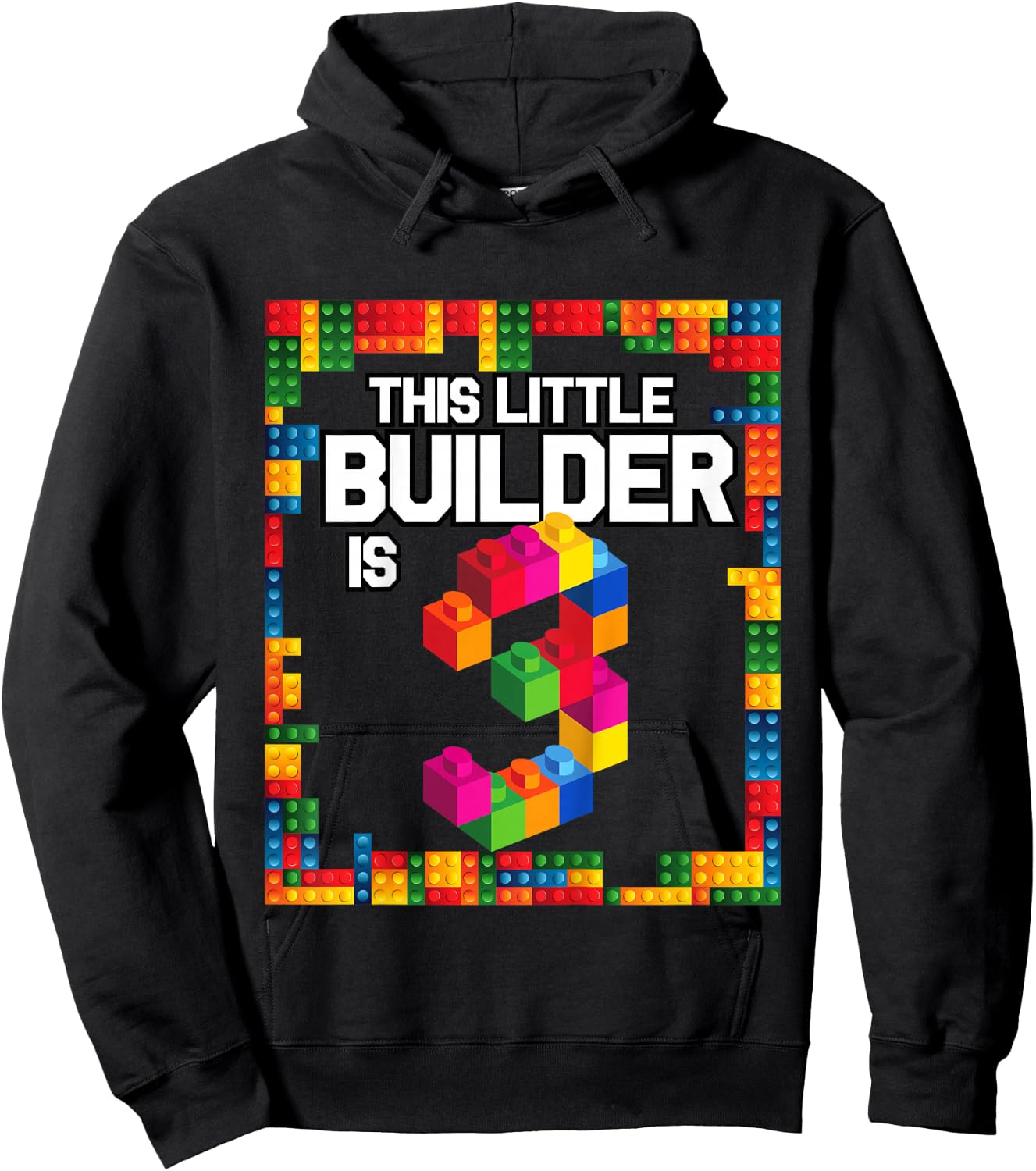 3 Year Old Building Blocks Birthday T Shirt Brick 3rd Gift Hoodie - Hoodie | Black