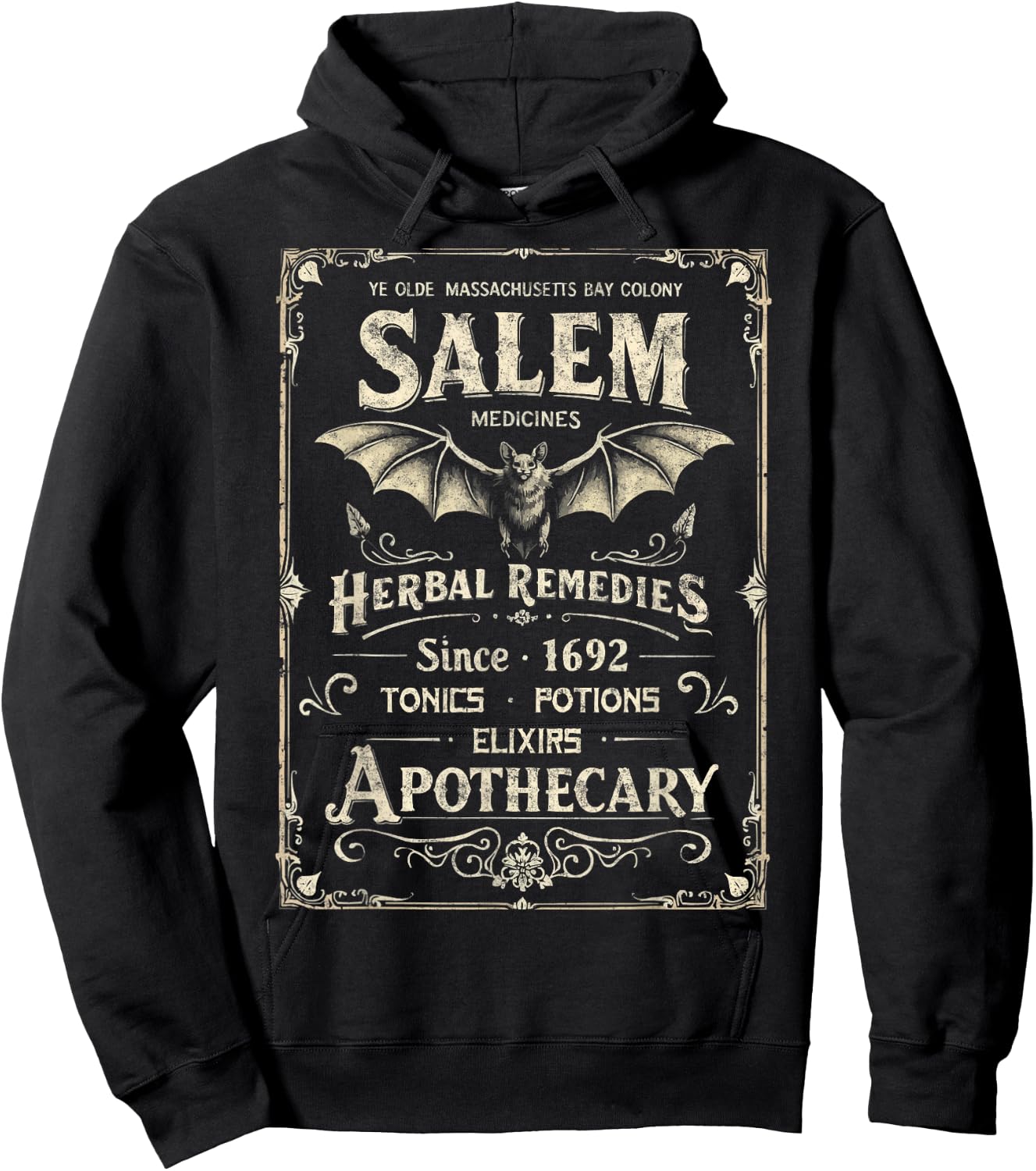 Vintage Salem 1692 Medicines Apothecary Funny Halloween Hoodie - Hoodie | Black