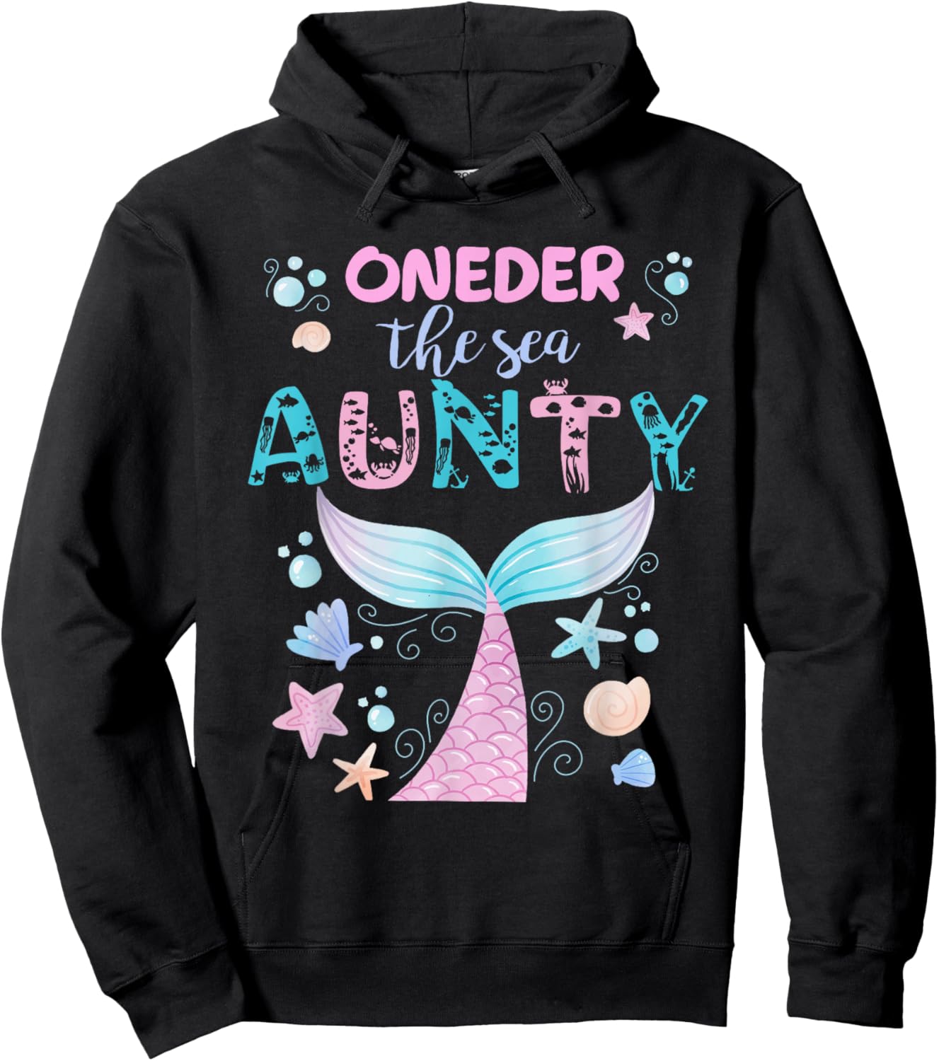 Under Sea Aunty Birthday Girl Mermaid Tail Family Party Hoodie - Hoodie | Black