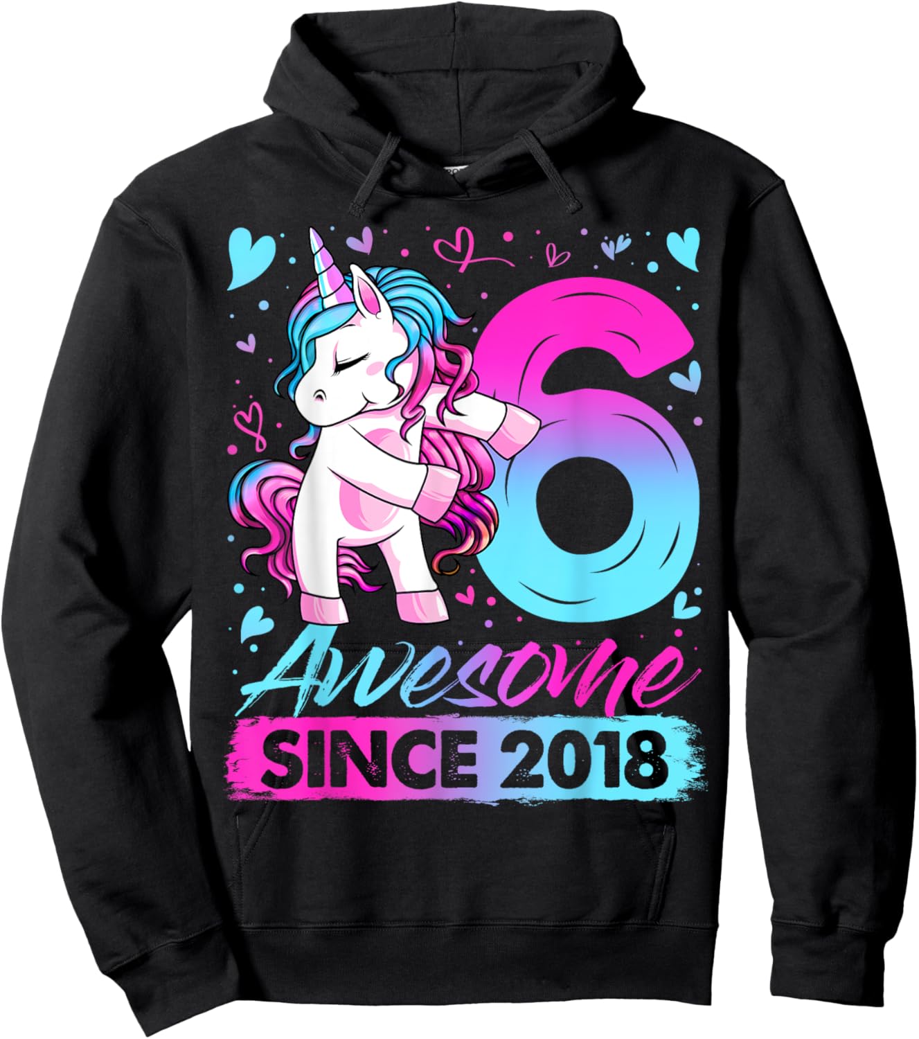 6 Years Old Flossing Unicorn Gifts 6th Birthday Girl Party Hoodie - Hoodie | Black