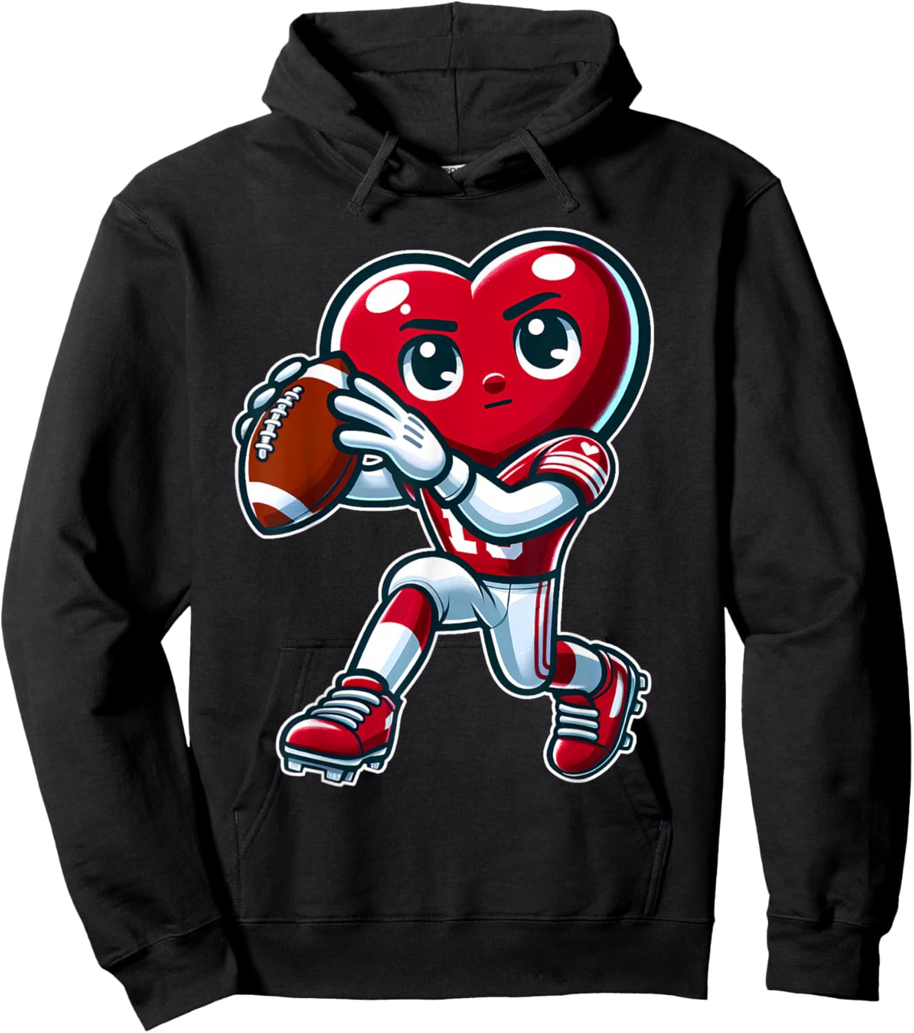 Valentine's Day Heart Quarterback Football Sports Hoodie - Hoodie | Black