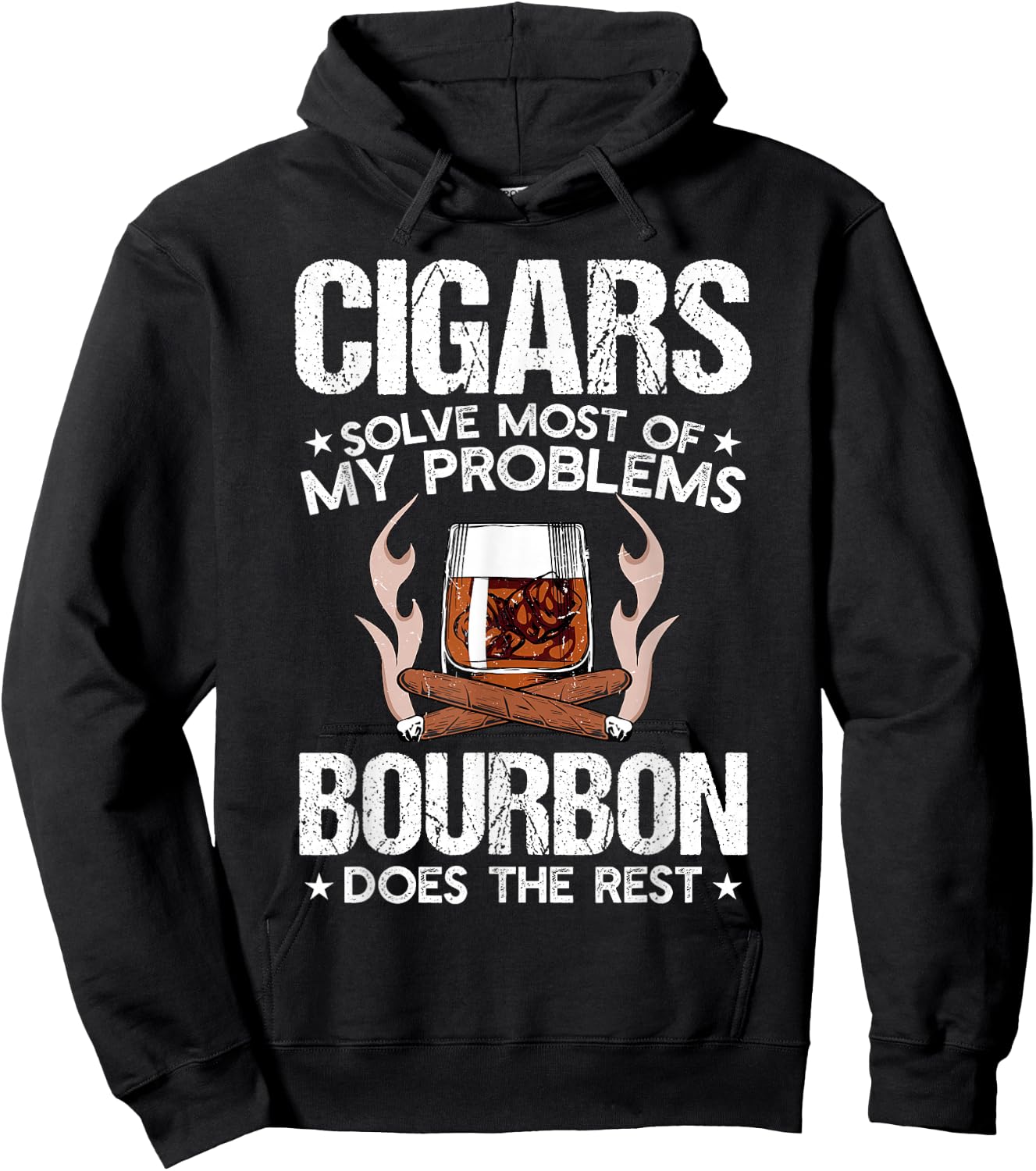 Cigars Solve Most Of My Problems Bourbon Does Rest Vintage Hoodie - Hoodie | Black