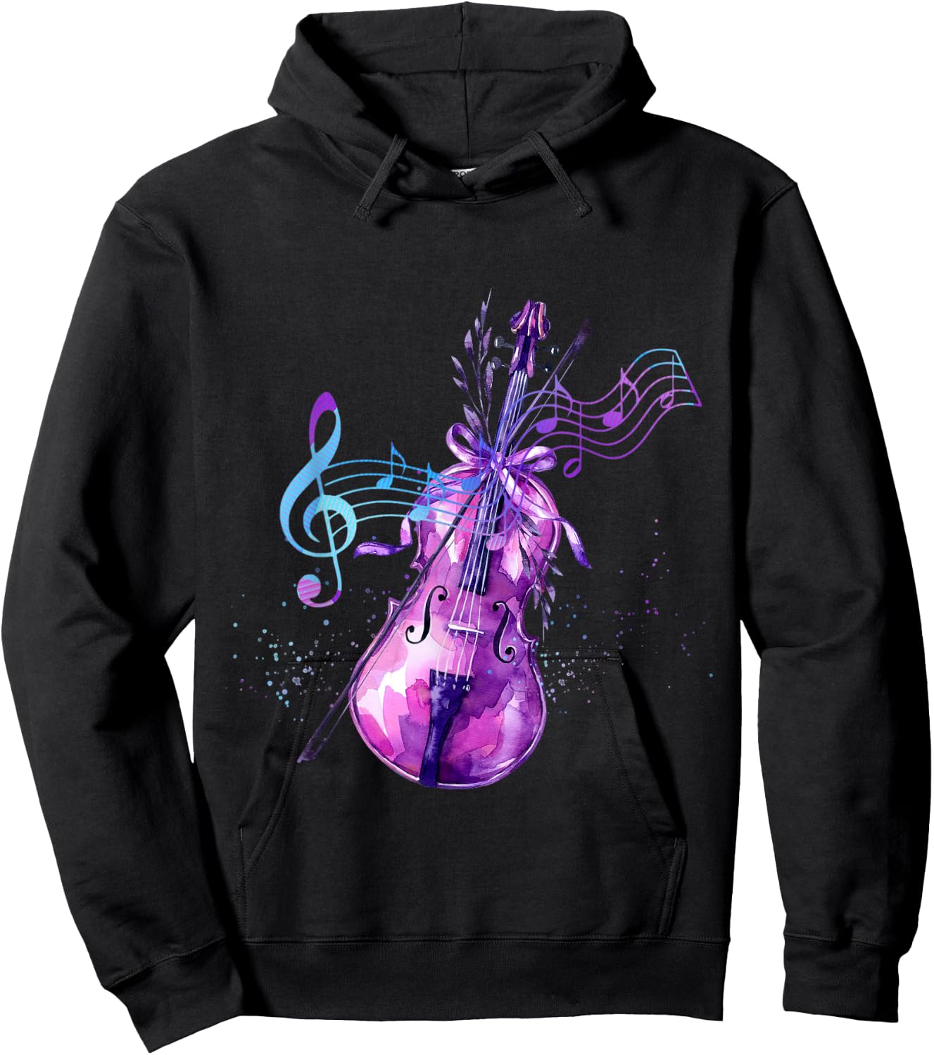 Violin Lilac Violin Watercolor Flowers Hoodie - Hoodie | Black