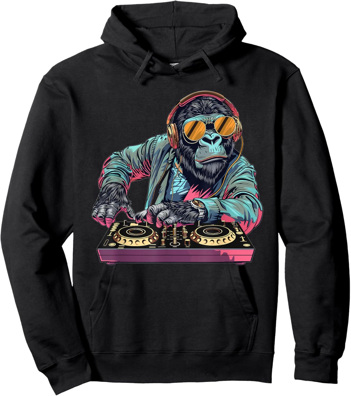 Cartoon Gorilla DJ Hoodie - Hoodie | Black