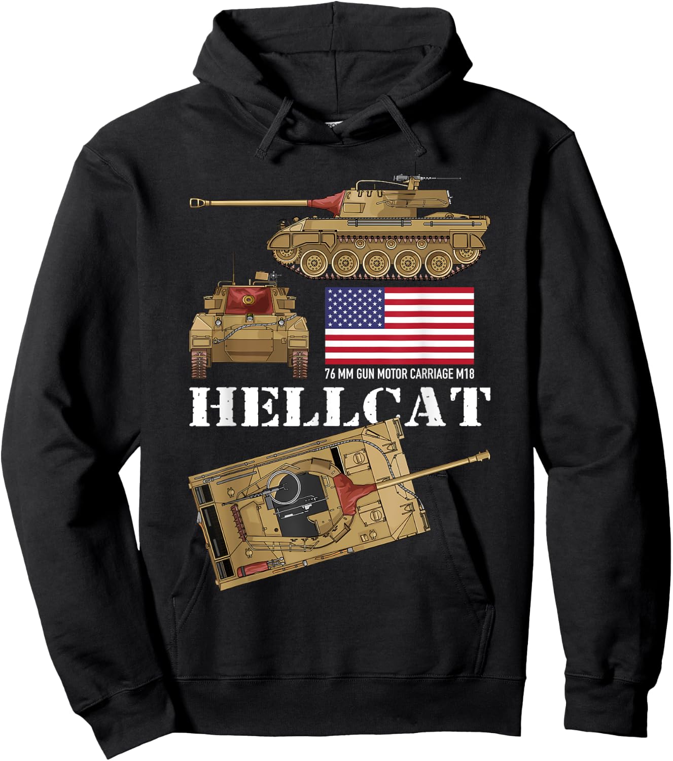 M18 Hellcat WW2 American Tank Destroyer Tanks Diagram Flag Women Kids Hoodie - Hoodie | Black