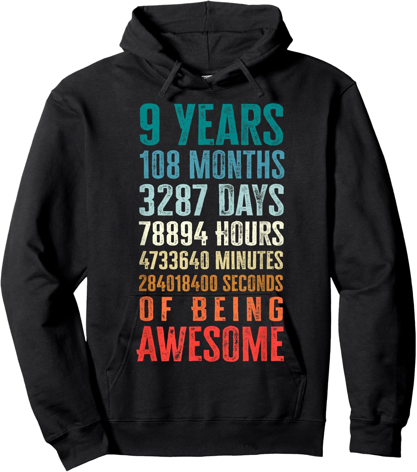 9 Years 108 Months of Being Awesome Happy 9th Birthday Gifts Hoodie - Hoodie | Black