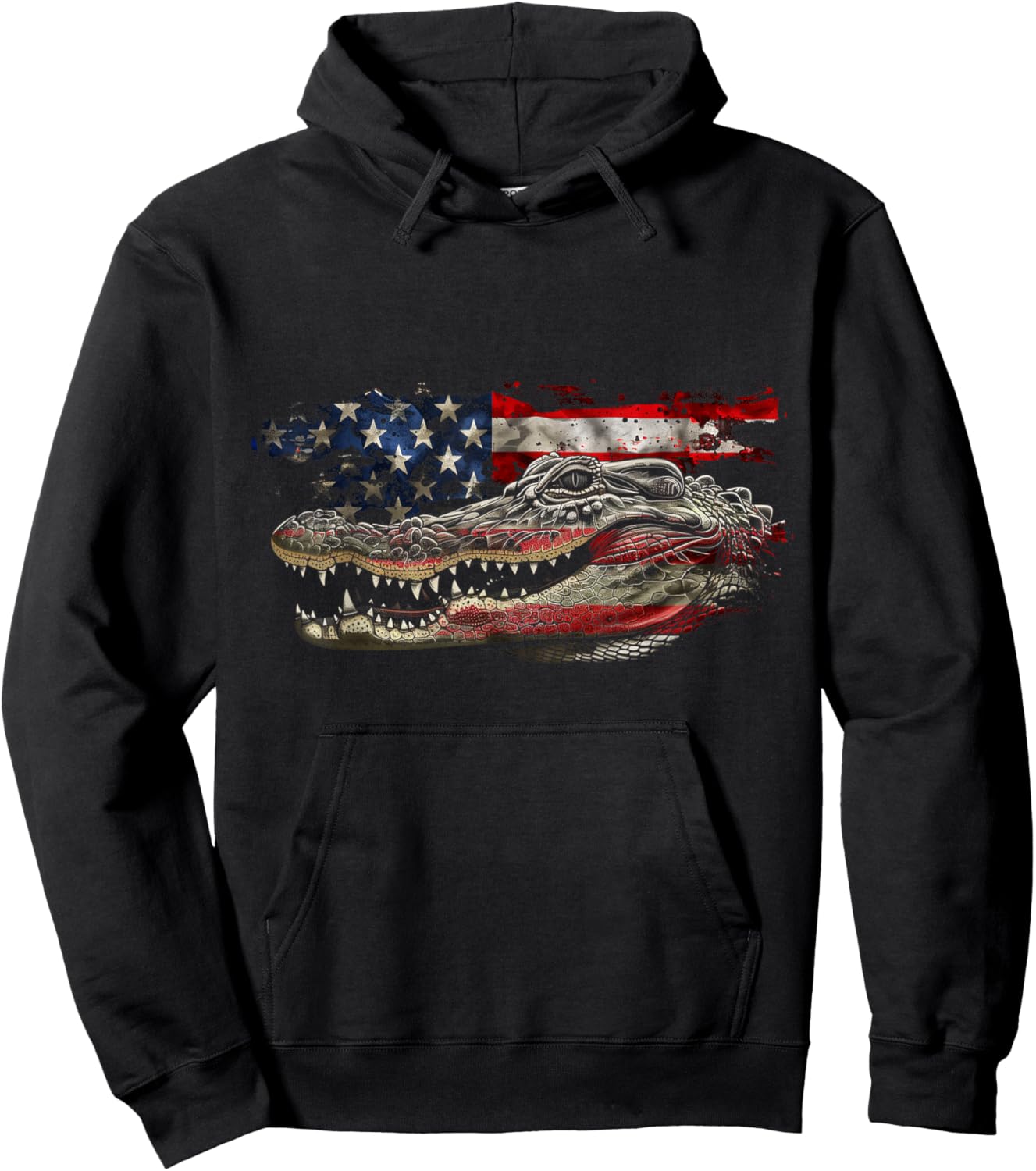 Alligator American Flag Gator Hunter Reptile Patriotic Hoodie - Hoodie | Black
