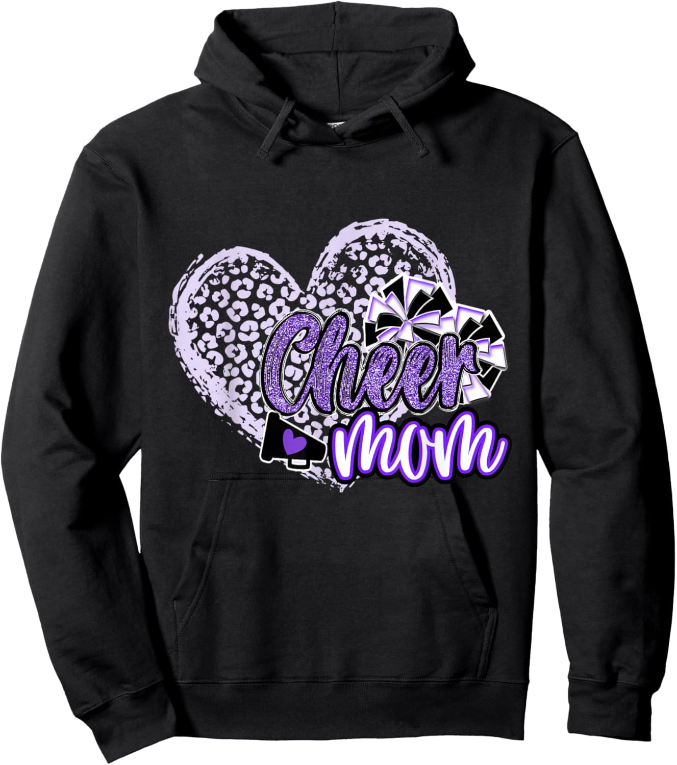 Cheer Mom Shirt, Megaphone Purple Leopard Cheetah Print Hoodie - Hoodie | Black
