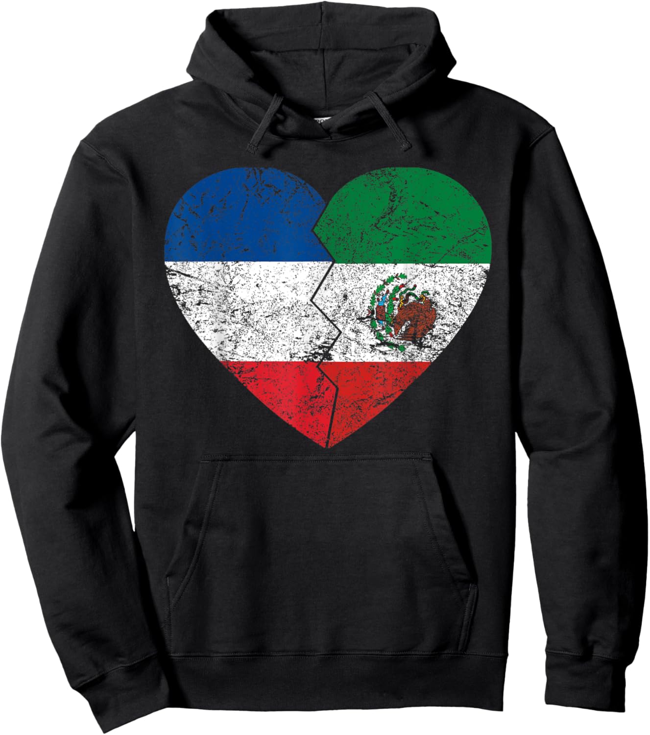 Drapeau mexicain français en forme de cœur | France Mexique Roots Vintage Hoodie - Hoodie | Black