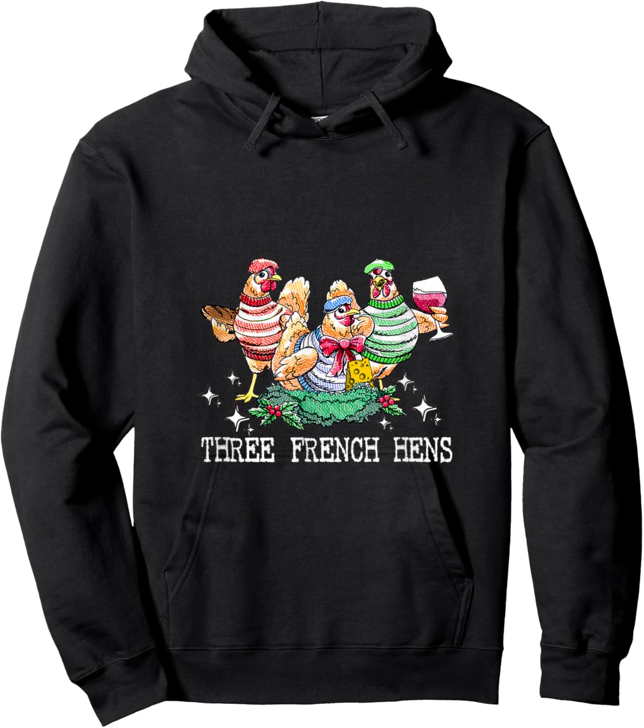 Three French Hens 12 Days Christmas Song Funny Xmas Hoodie - Hoodie | Black