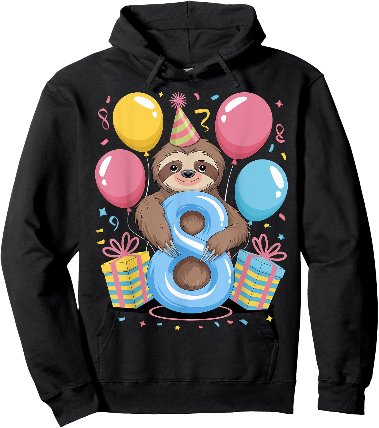 Sloth 8th birthday boy girl 8 years old eighth eight Sloth Hoodie - Hoodie | Black