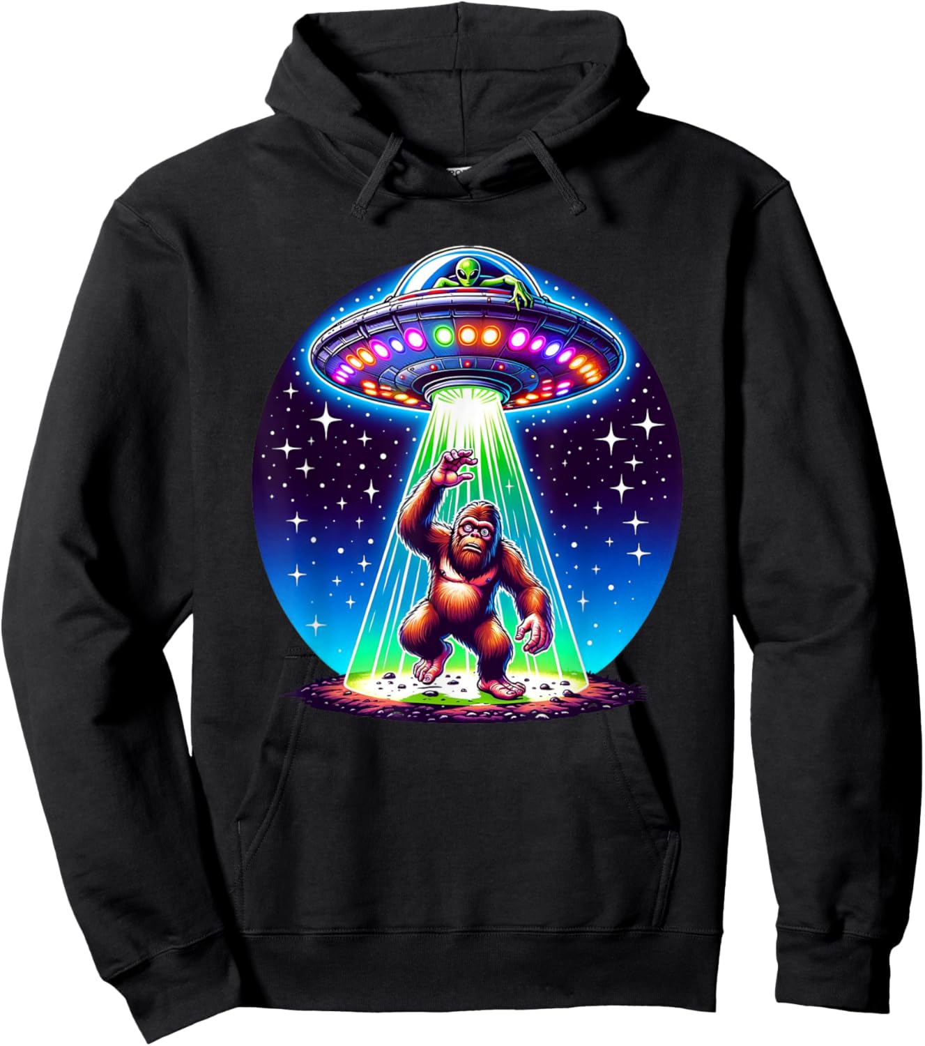 Bigfoot Sasquatch Abduction Alien Invasion UFO Spaceship Hoodie - Hoodie | Black
