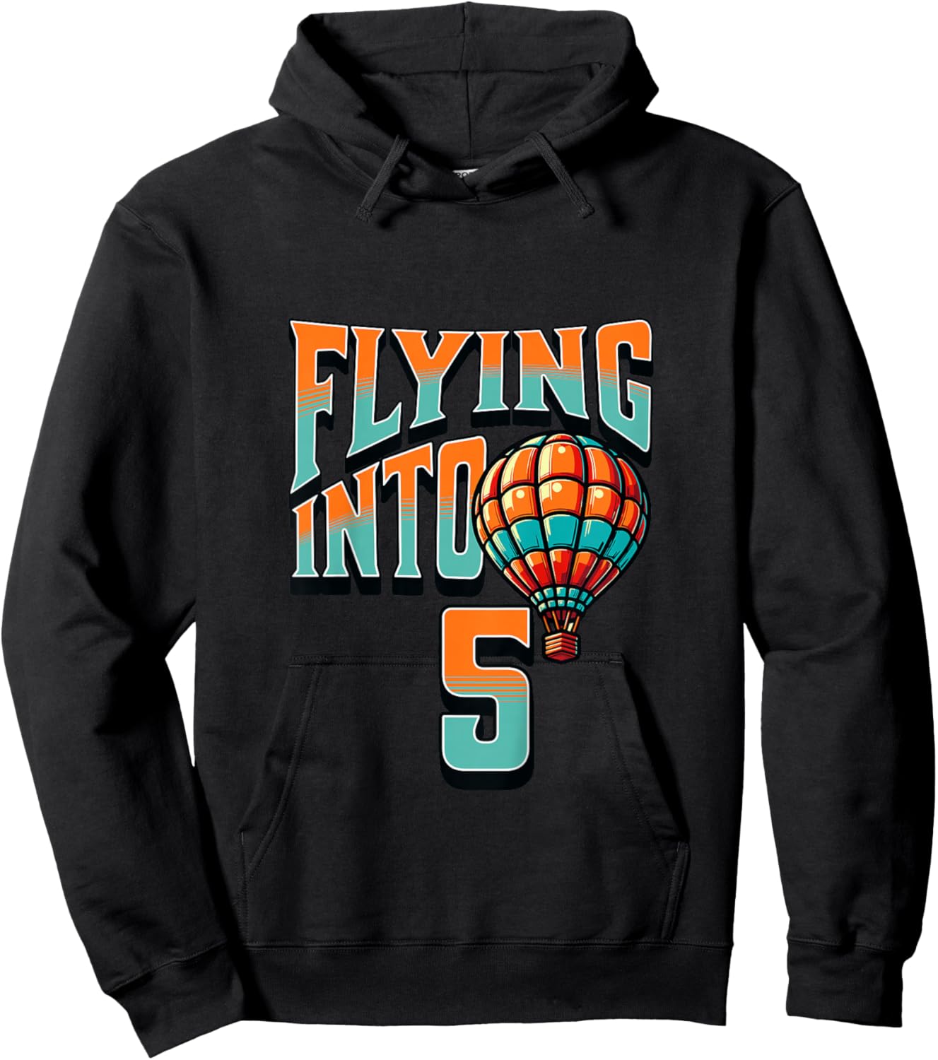 Kids Hot Air Balloon Flying Into 5 Year Old 5th Birthday Boy Hoodie - Hoodie | Black