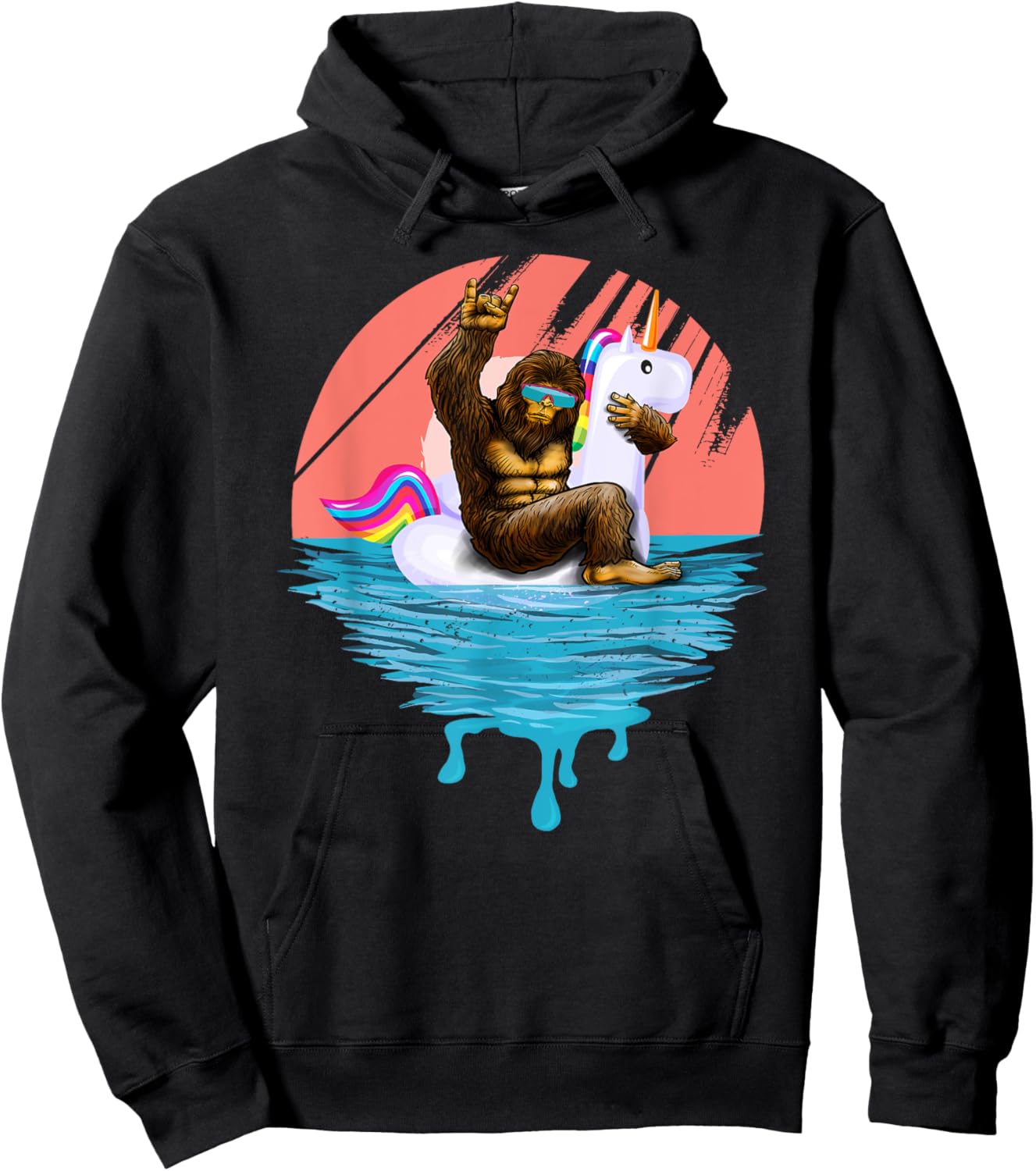 Sasquatch Riding Unicorn Floaty Pool Party Outfit Bigfoot Hoodie - Hoodie | Black