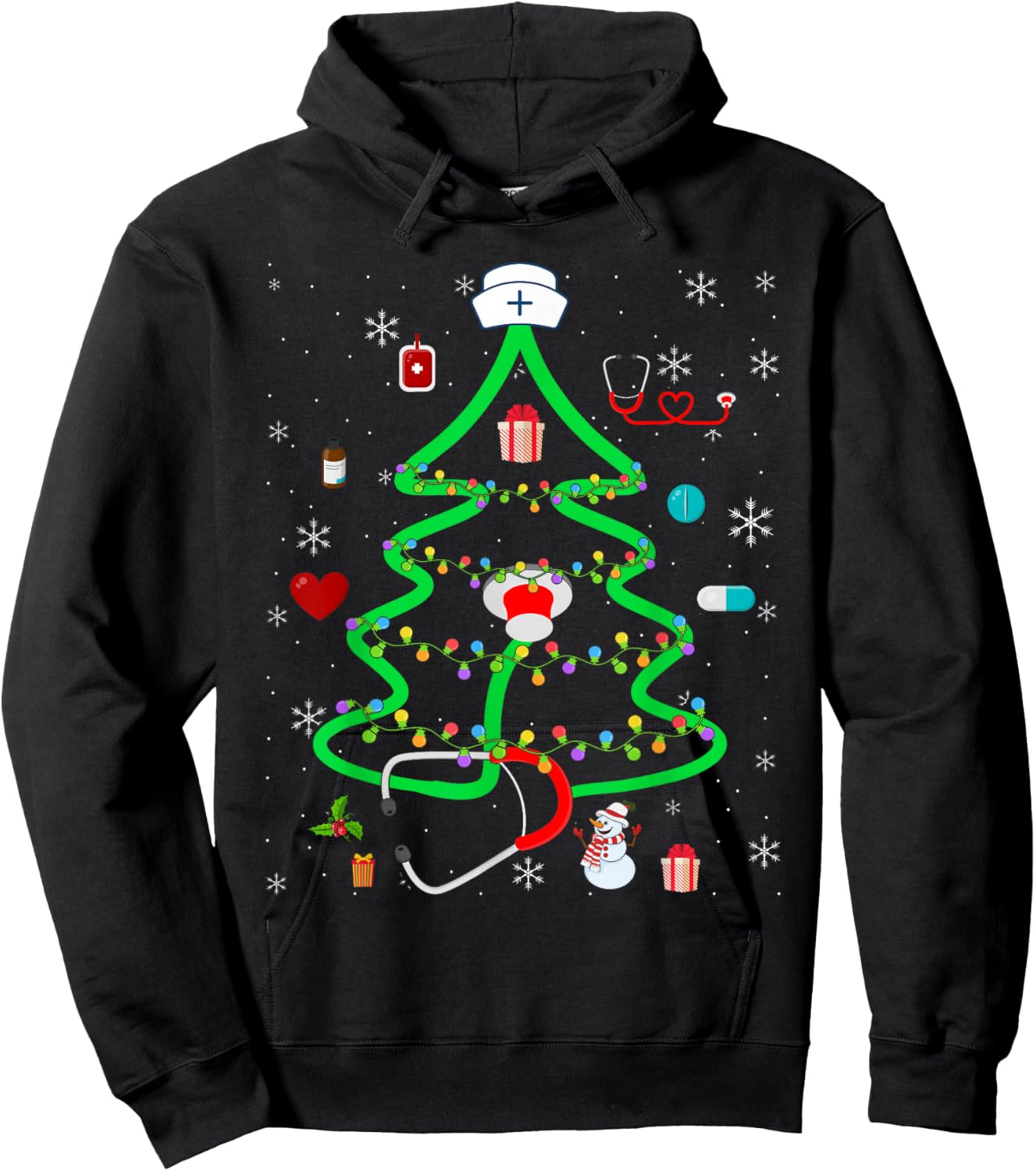 Christmas Nurse Stethoscope Christmas Tree RN Nursing Hoodie - Hoodie | Black