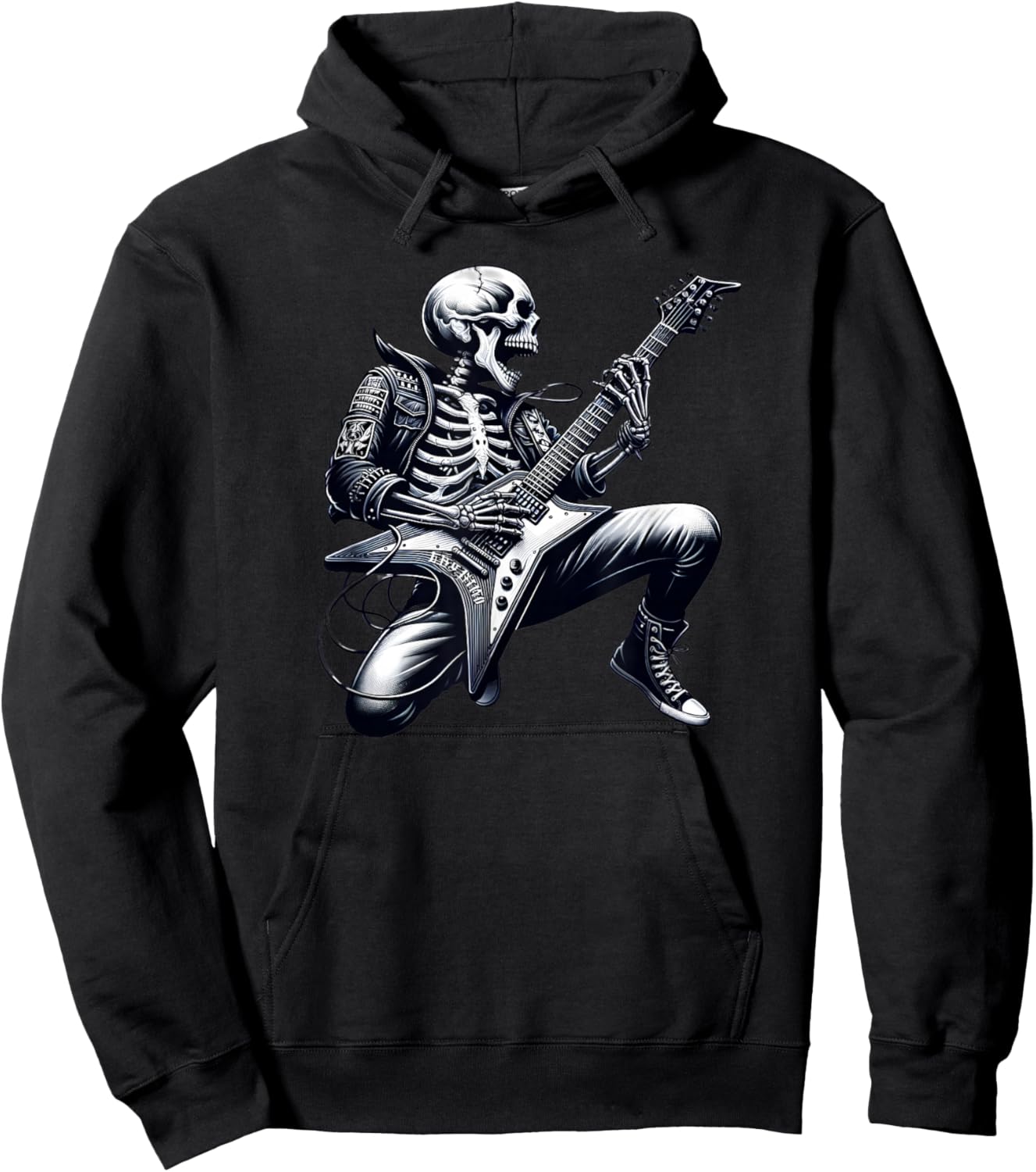 Skeleton Playing Guitar Rock n Roll Graphic Skeleton Hoodie - Hoodie | Black