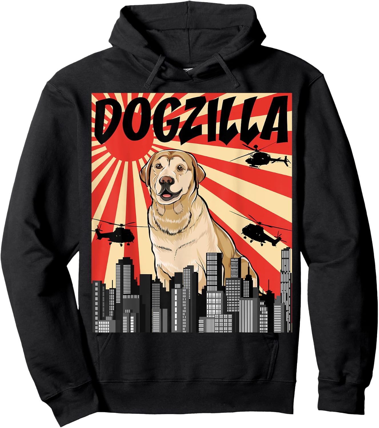 Funny Retro Japanese Dogzilla Labrador Retriever Dog Hoodie - Hoodie | Black