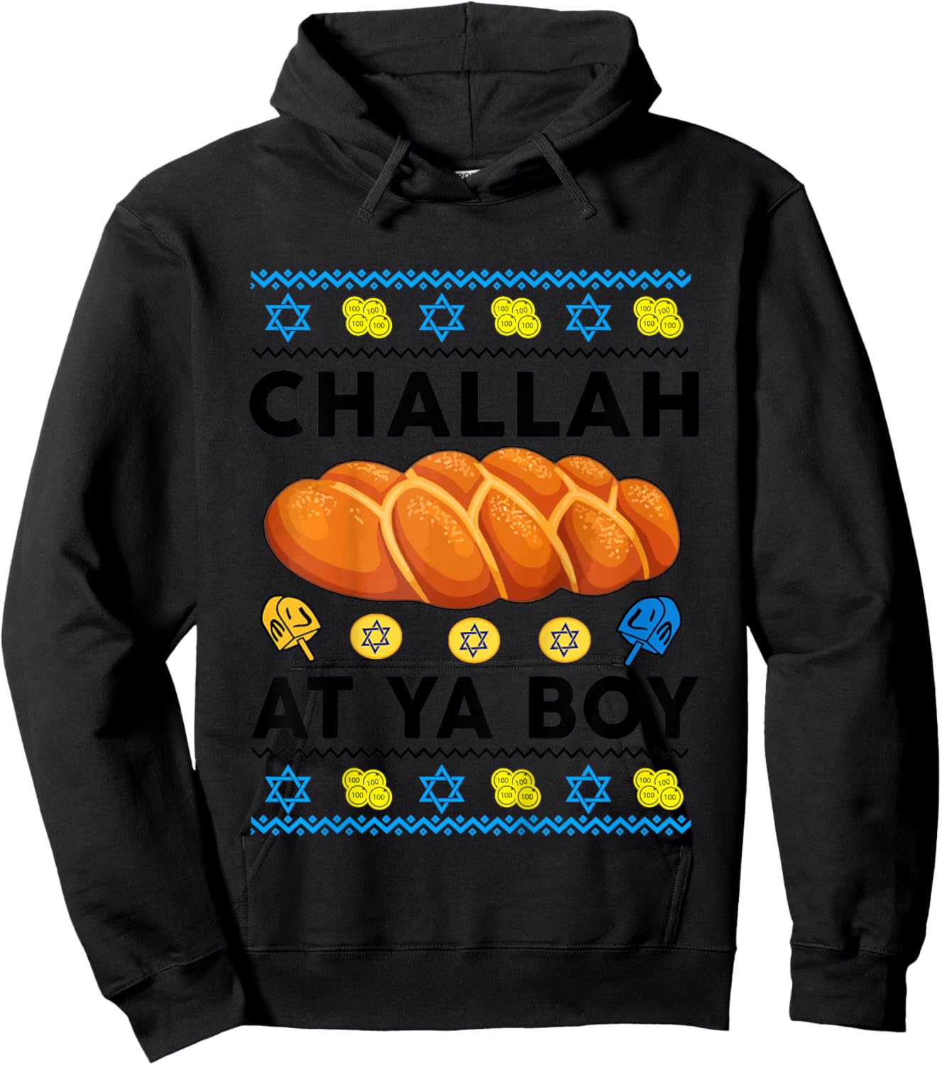 Kids Ugly Hanukkah Sweater Challah At Ya Boy Baby Toddler Gift Hoodie - Hoodie | Black