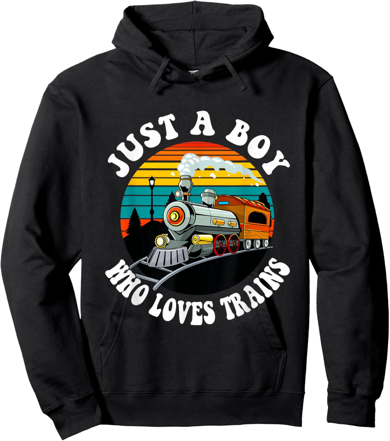 A Boy Who Loves Trains Funny Retro Vintage Train Lover Kids Hoodie - Hoodie | Black