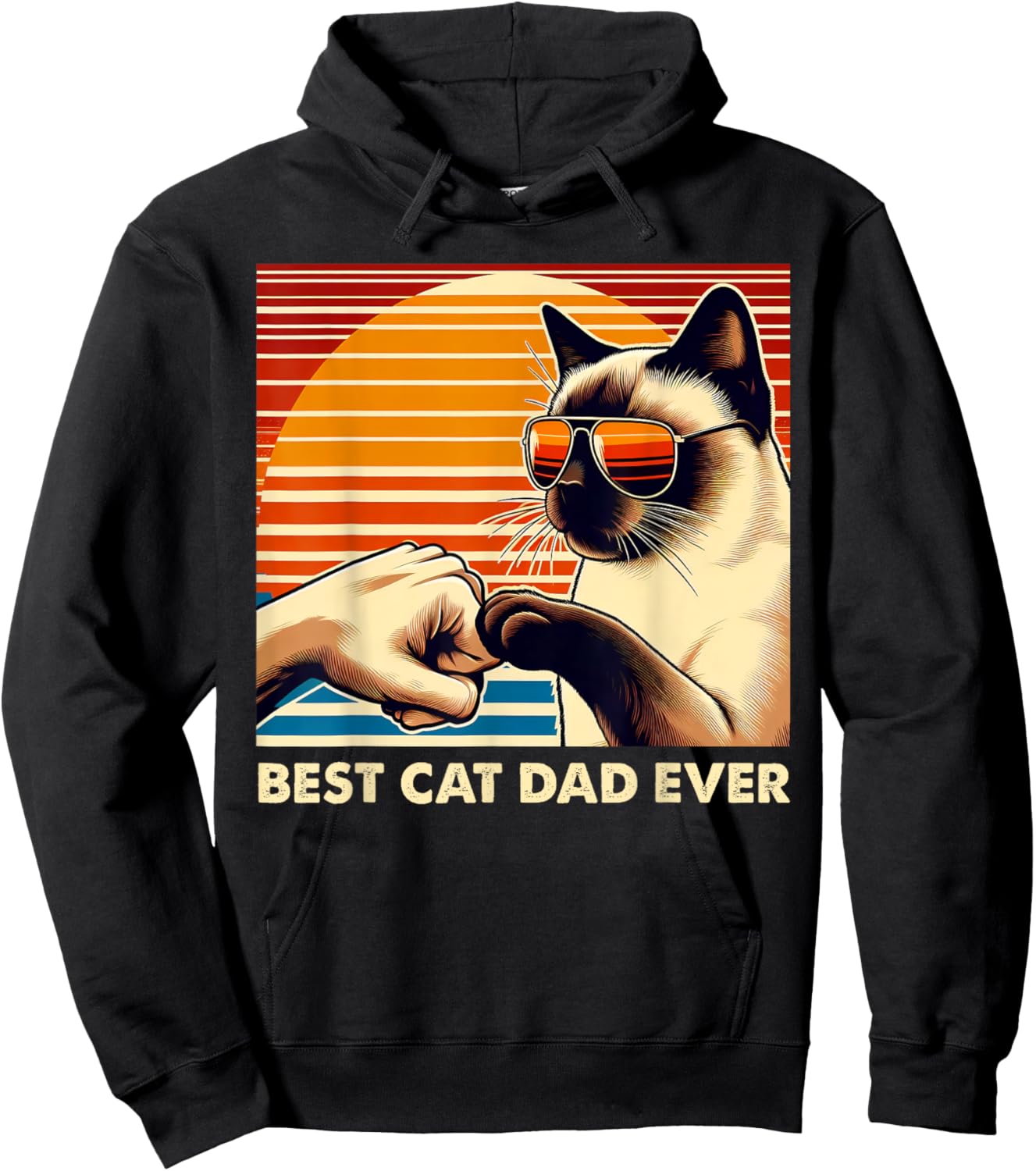 Vintage Best Cat Dad Ever Siamese Cat Lover Fathers Day Men Hoodie - Hoodie | Black