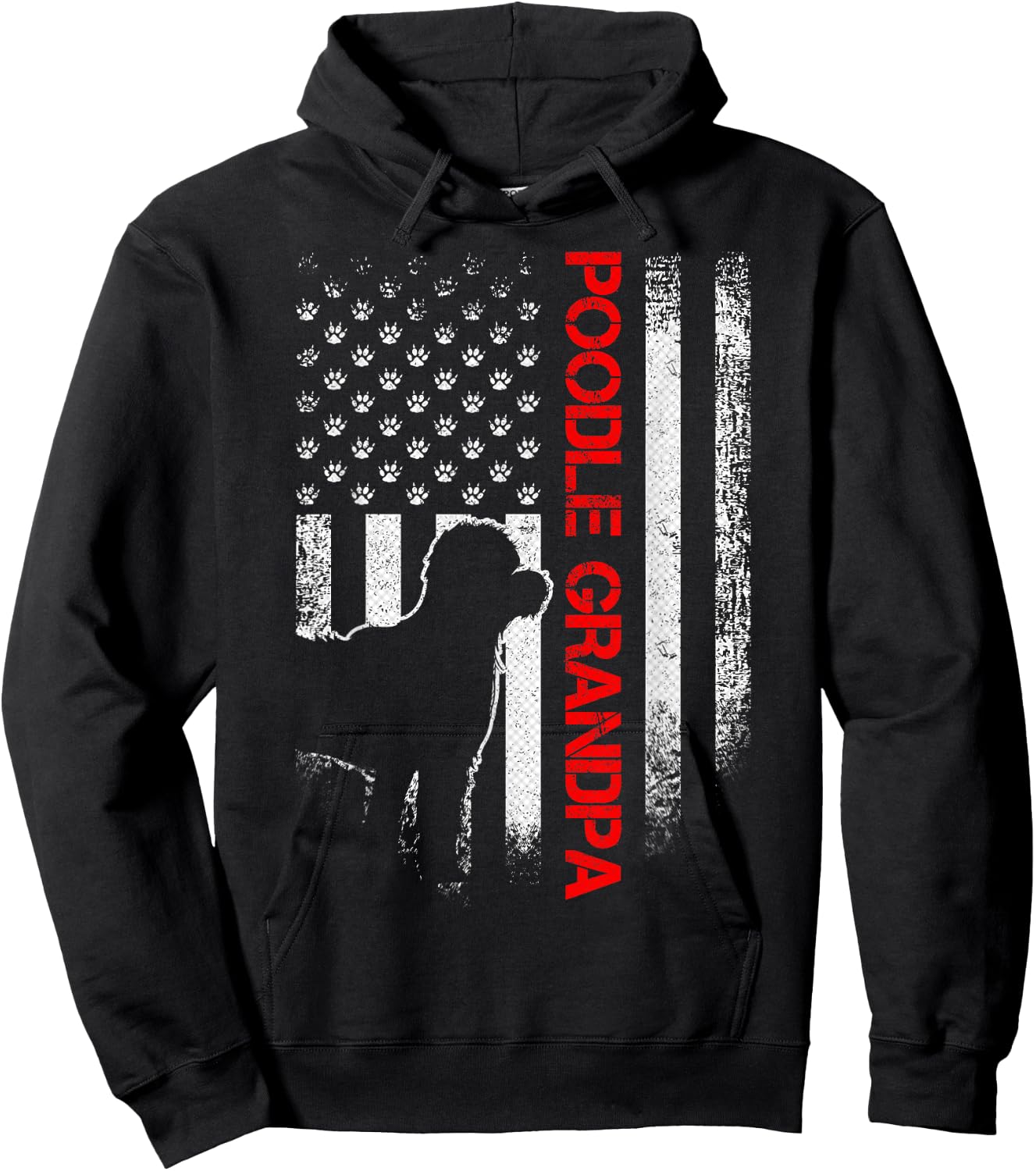 Vintage USA American Flag Proud Poodle Grandpa Silhouette Men Hoodie - Hoodie | Black