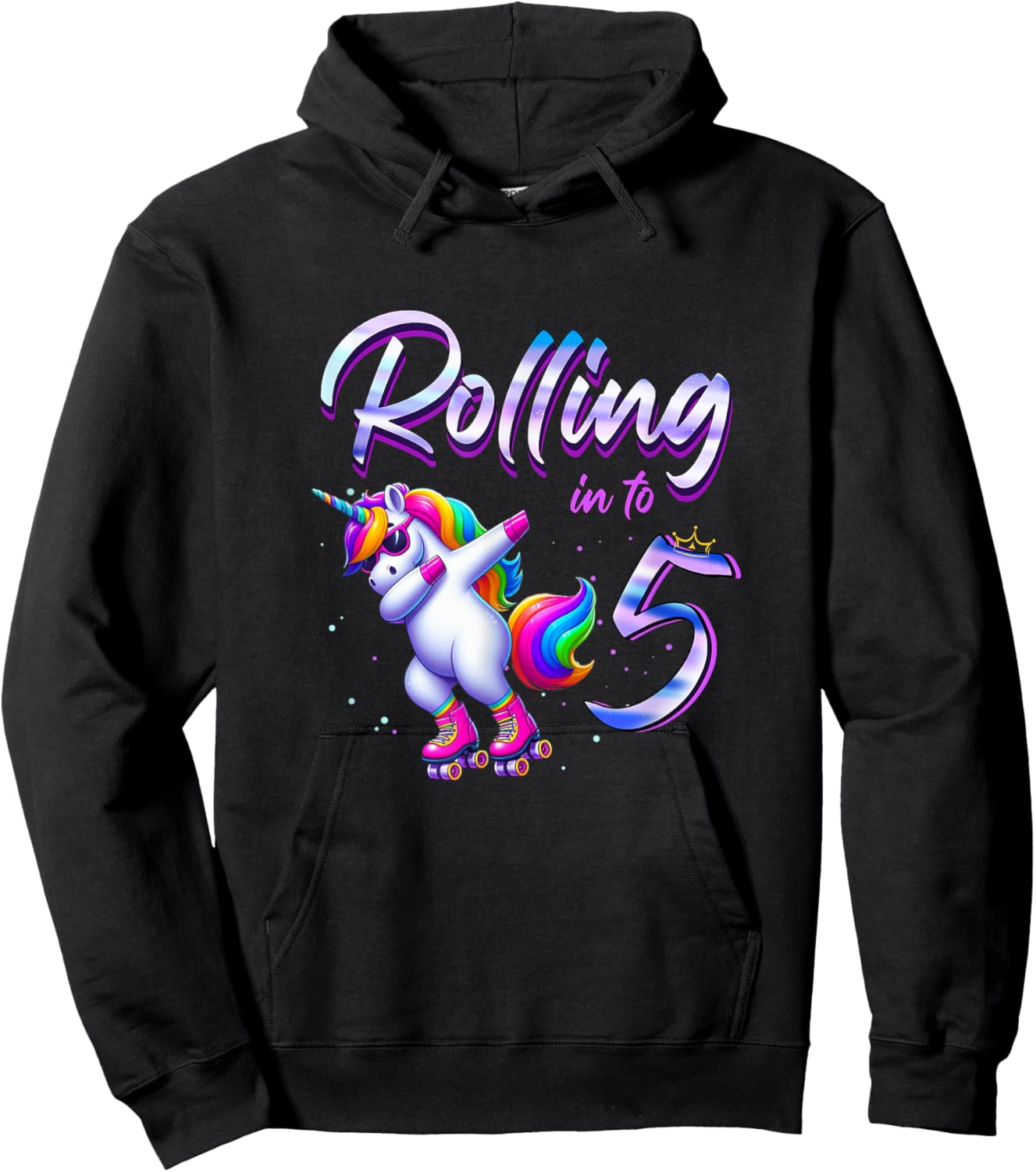 Rolling into 5 Roller Skating Unicorn 5th Birthday Party Hoodie - Hoodie | Black