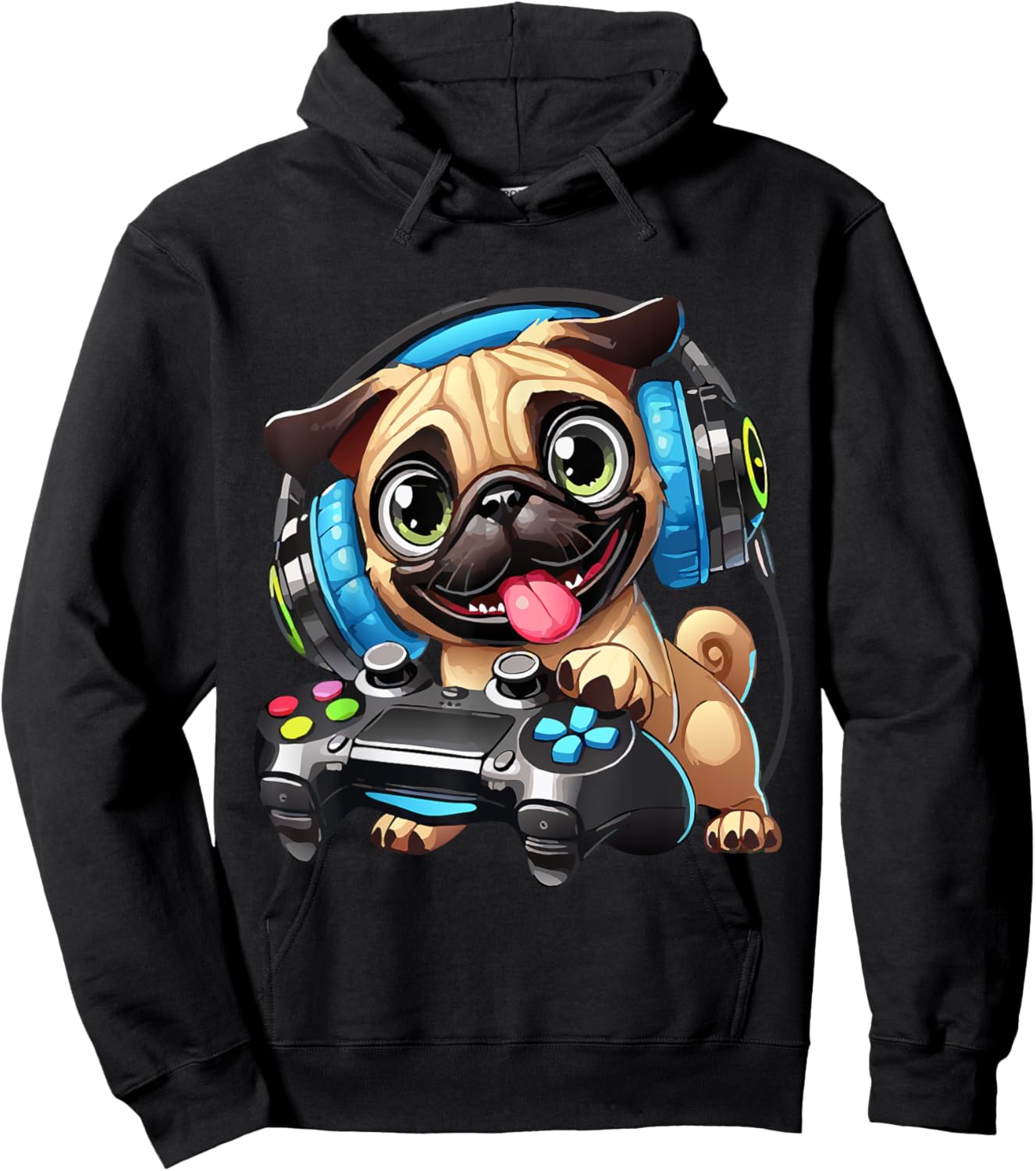 Funny Pug Cute Dog Puppy Playing Gamer Pugs Gaming Lover Hoodie - Hoodie | Black