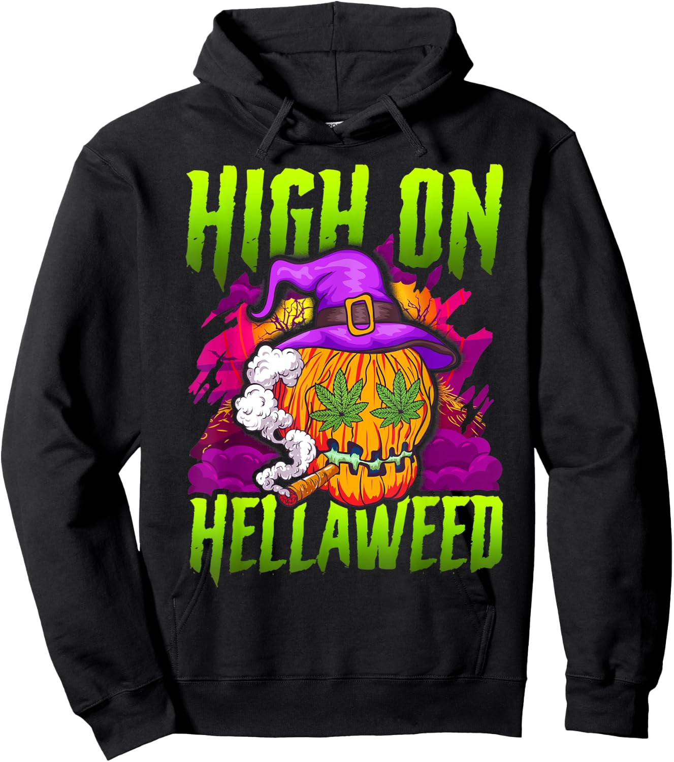 Halloween Pumpkin Stoner Weed Joint Smoking Hoodie - Hoodie | Black