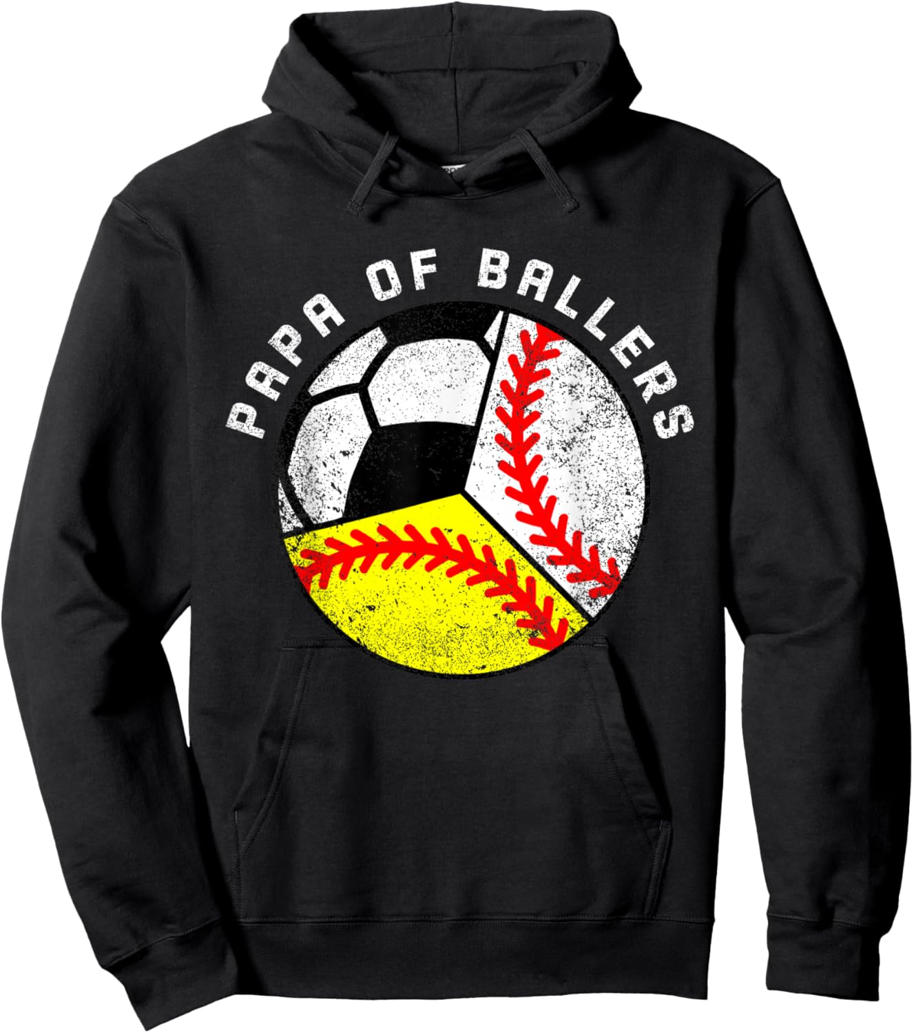 Papa Of Ballers Funny Baseball Softball Soccer Papa Hoodie - Hoodie | Black