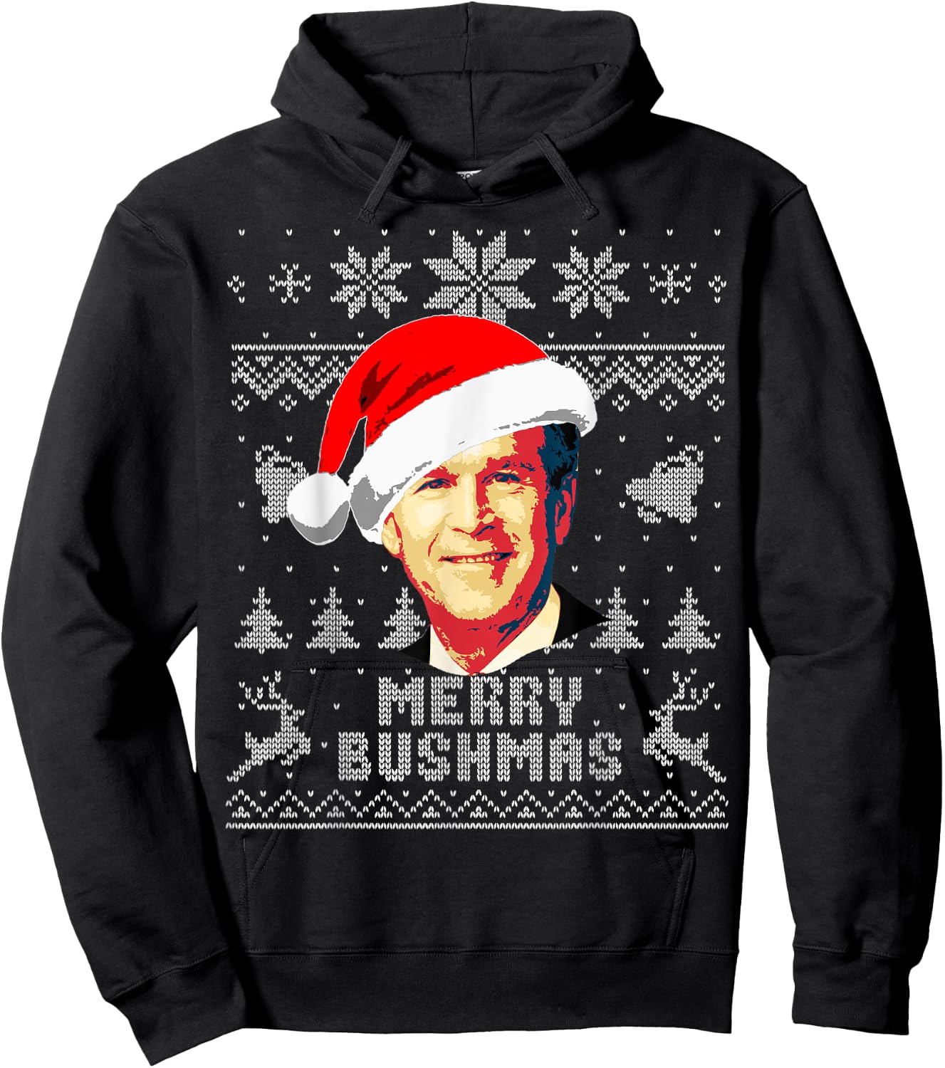 George W Bush Merry Bushmas Funny Christmas Hoodie - Hoodie | Black