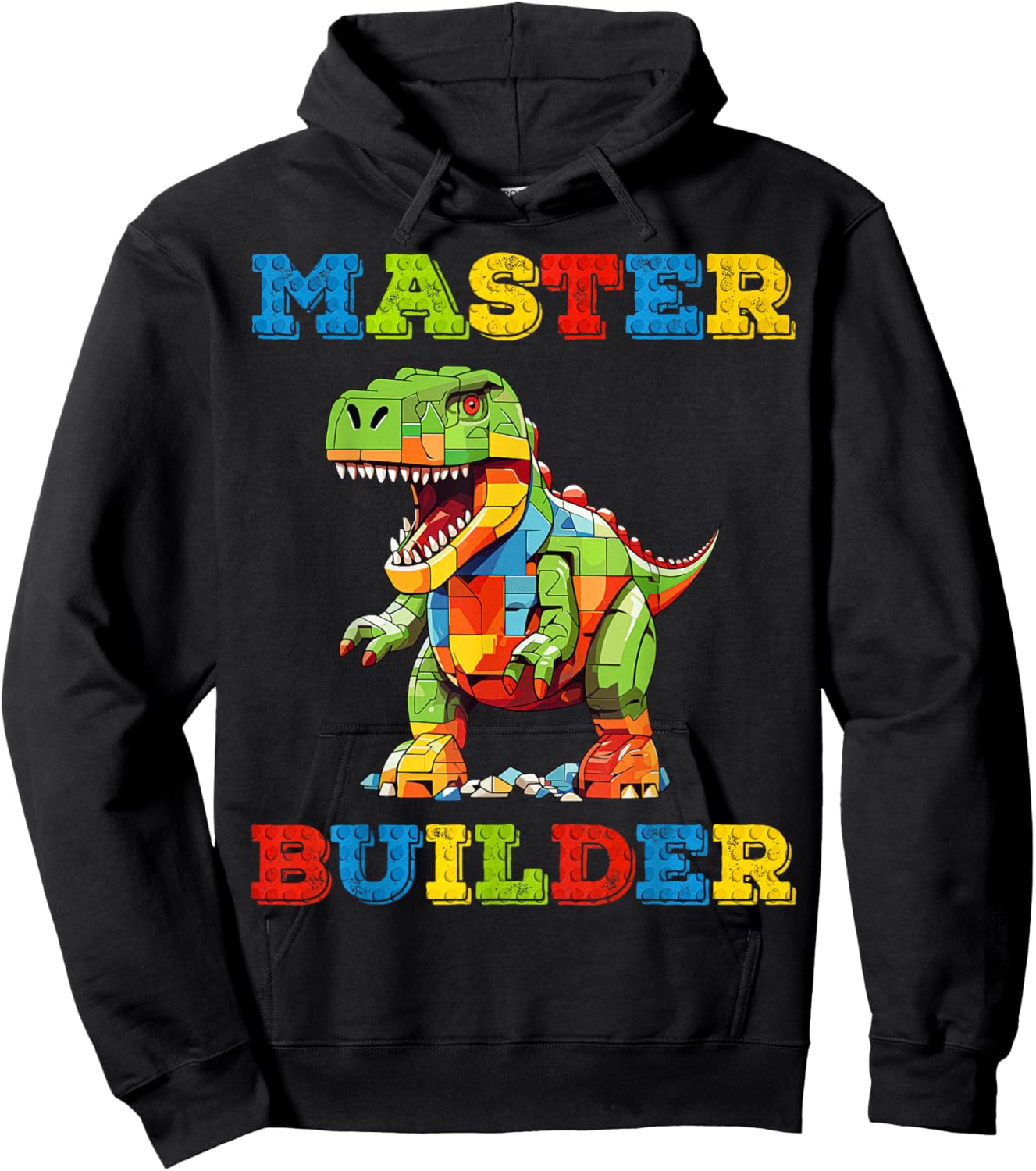 Master Builder Kids Building Blocks Toy T-Rex Dinosaur Lover Hoodie - Hoodie | Black