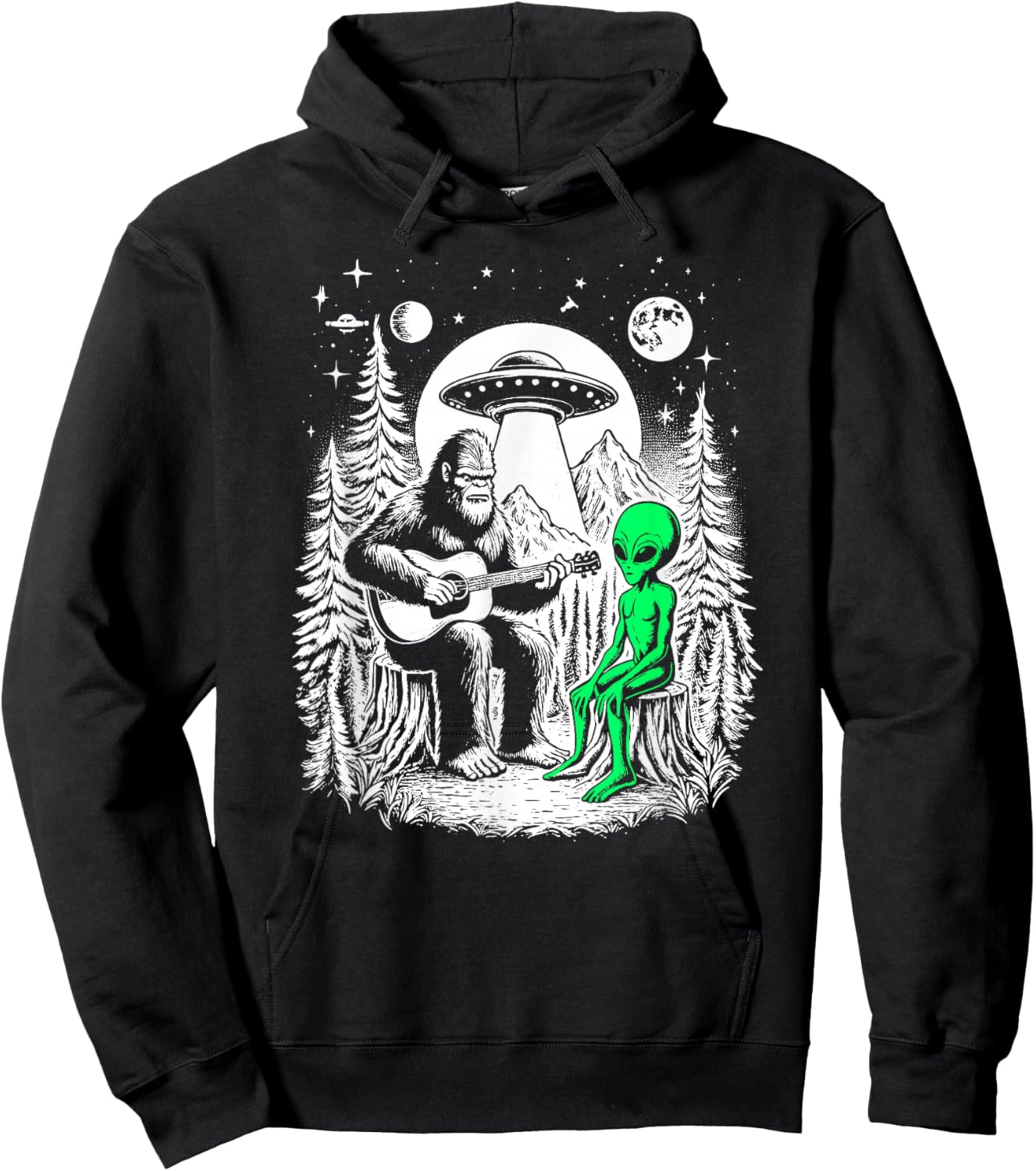 Bigfoot Plays Guitar Sasquatch Camping Big Foot UFO Alien Hoodie - Hoodie | Black