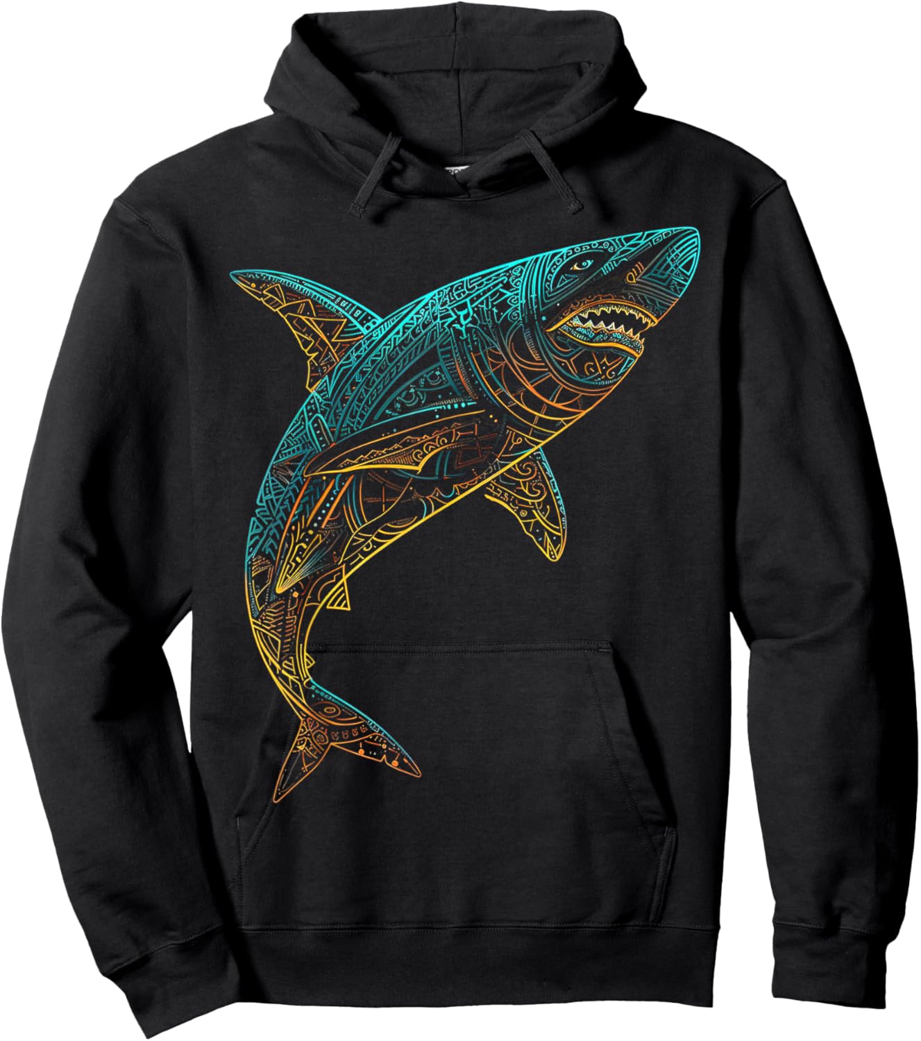 Shark Mandala Art Animal Love Fantasy Graphic Shark Hoodie - Hoodie | Black