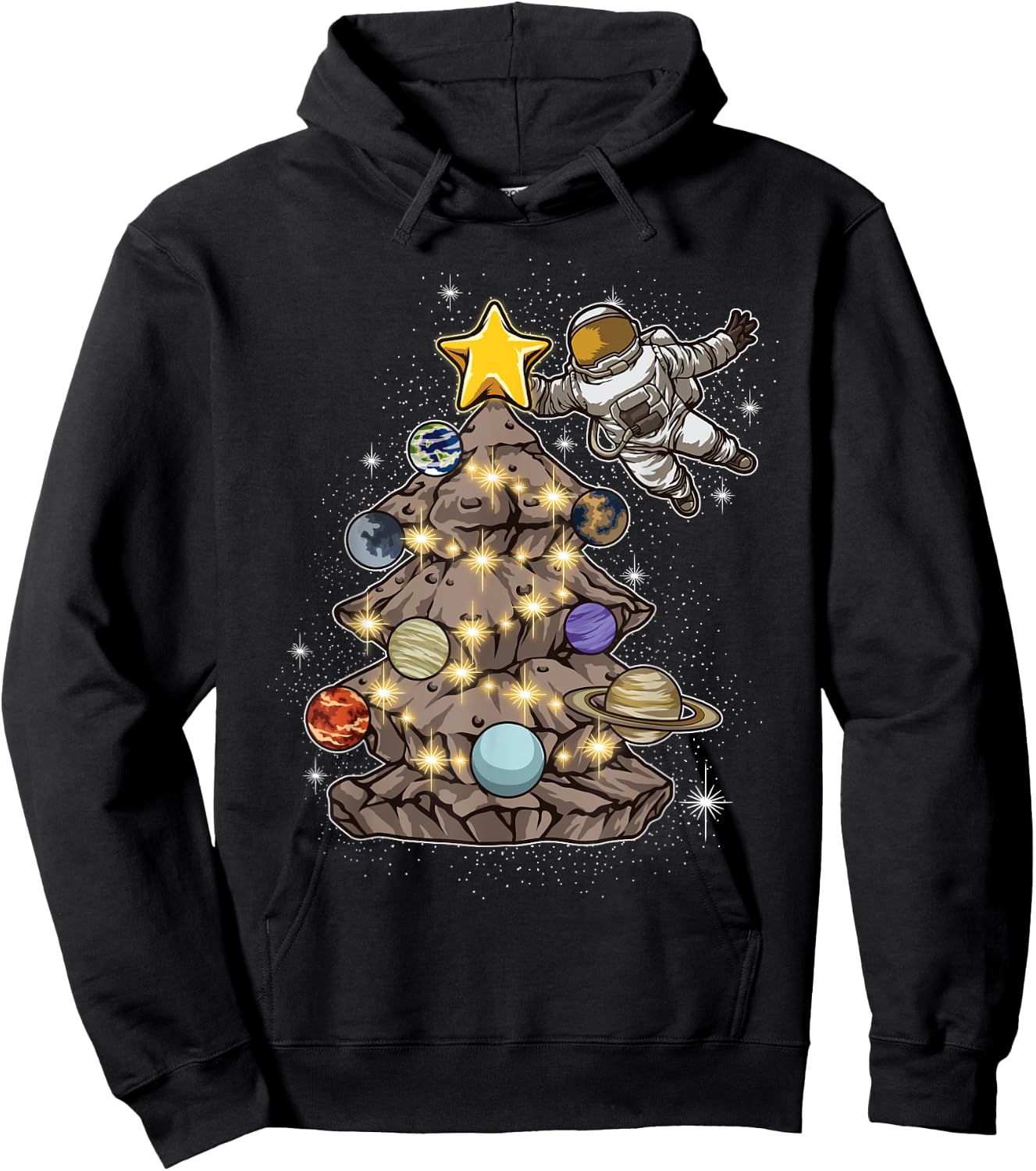 Astronaut Decorates A Christmas Tree In Space - Xmas Gift Hoodie - Hoodie | Black